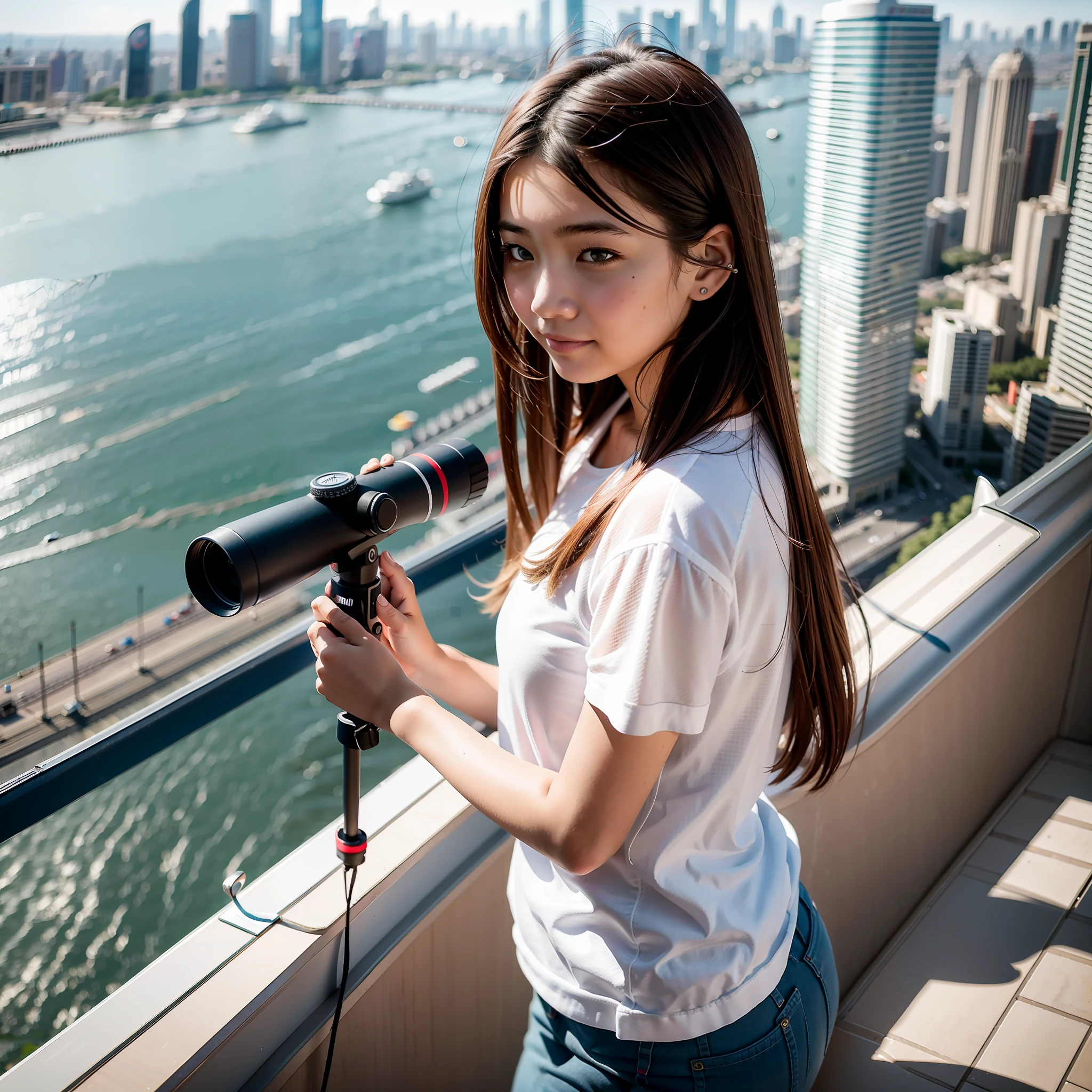 Overlooking the whole family，Canon shooting， girl on a 15m helicopter，See the Bund with a telescope