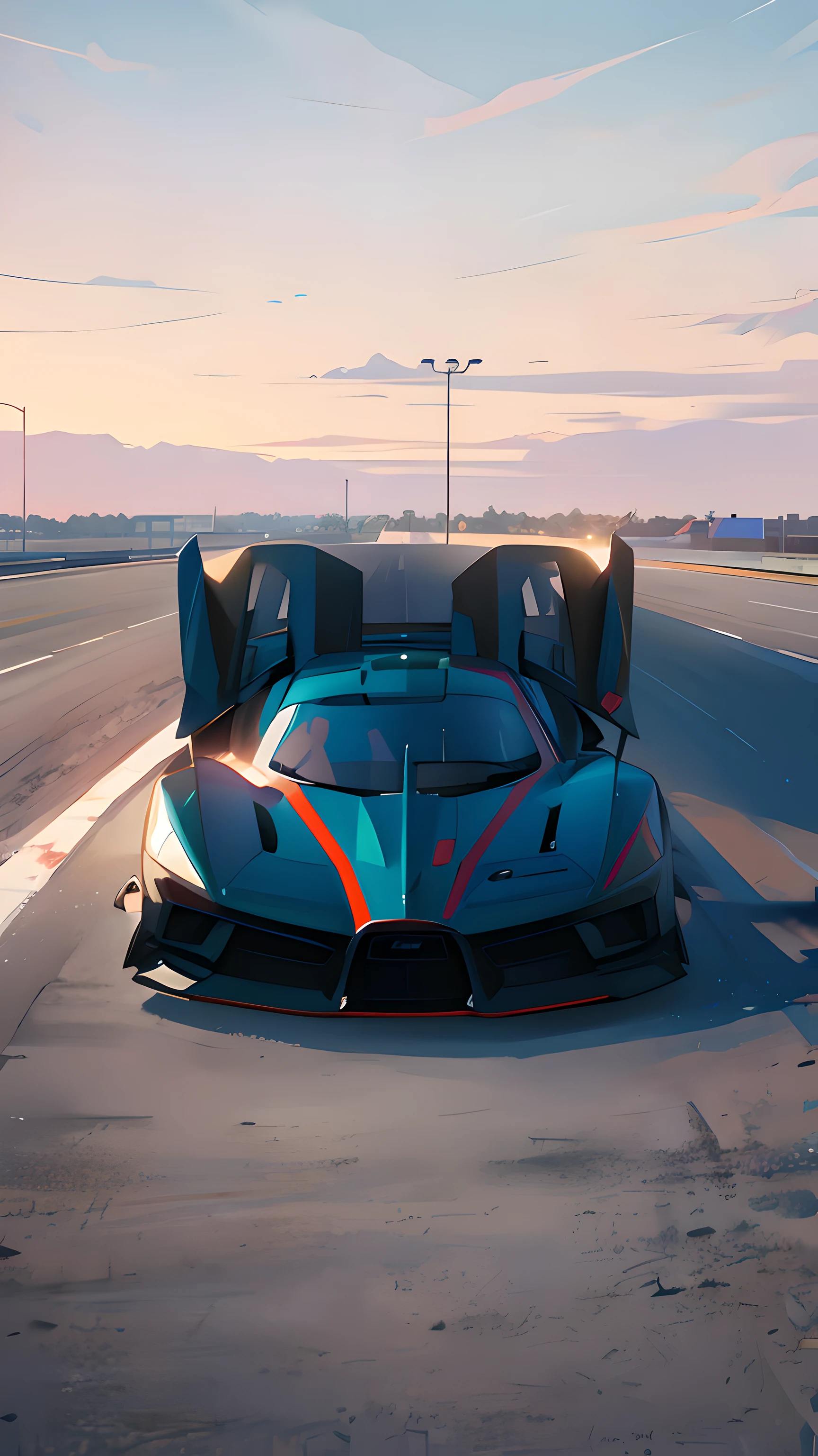 sports cars，highways，Skysky，style of anime，8K，最好质量
