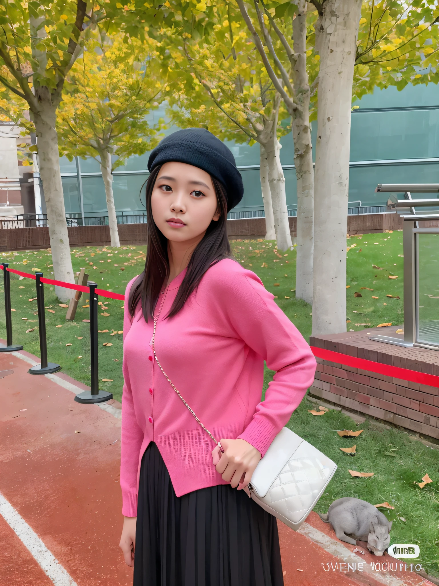 Arad woman in pink sweater and black dress standing on the sidewalk, wenfei ye, xintong chen, Zhang Wanting, xision wu, chengyou liu, 2 8 years old, 2 9 years old, Lin Qifeng, Zhang Pengzhen, taken in 2 0 2 0, 2 7 years old, inspired by Ma Yuanyu，Retina Screen，Vertical painting shadows，Perspectiva subjetiva，atmospheric distance sense，hyper HD，Textured skin，HighestQuali，high detal，The eyes are bright and alert，Ray traching，Multiple monochromes，Cinematic lighting effects