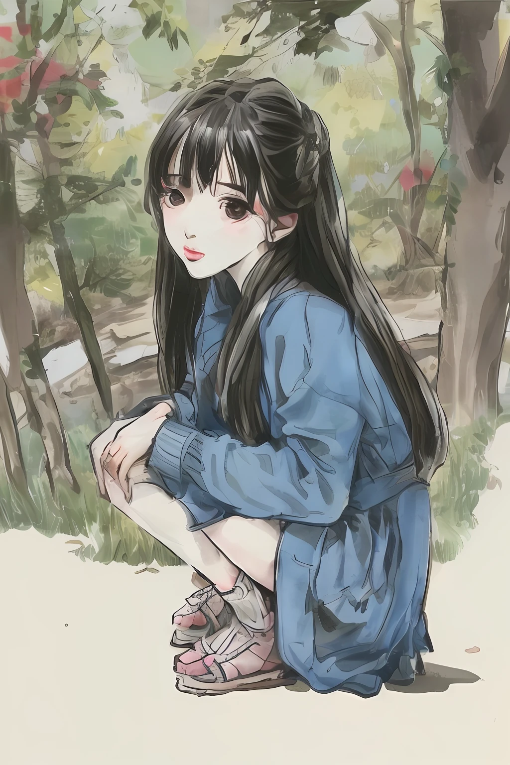 Draw me a picture of Yang Mi kneeling