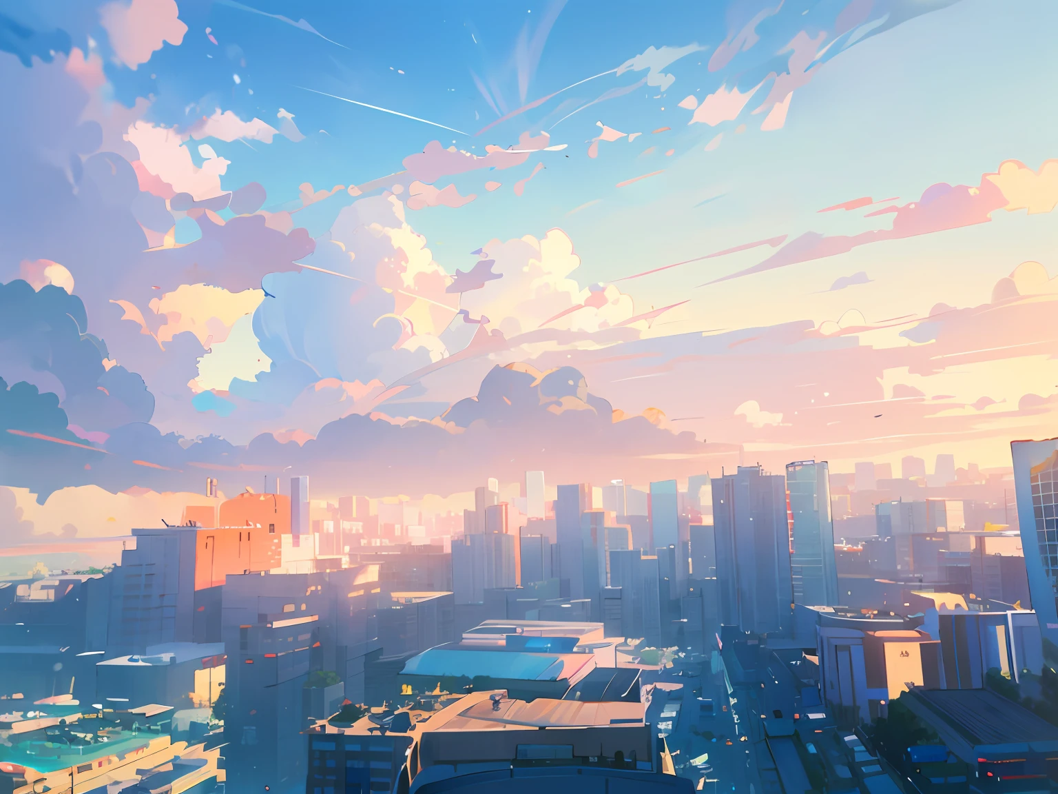城市,blue-sky,baiyun,Estilo de Makoto Shinkai,8K,最好质量