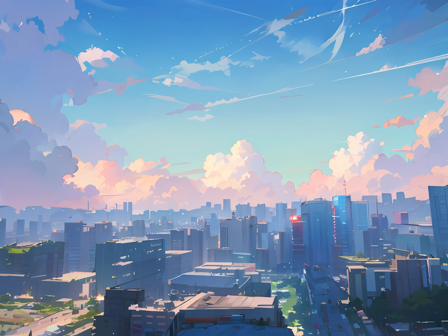 城市,blue-sky,baiyun,Estilo de Makoto Shinkai,8K,最好质量