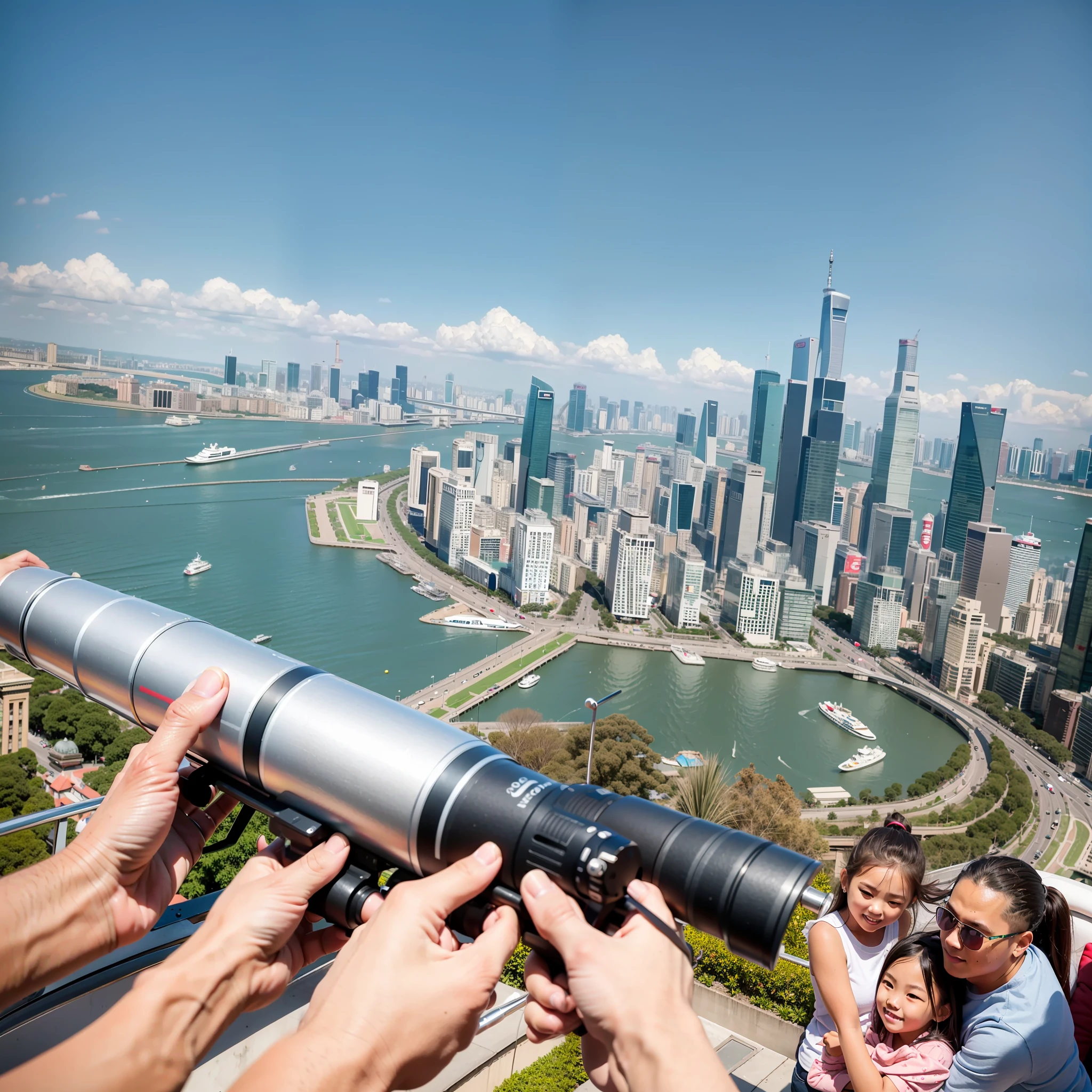 Overlooking the whole family，Canon shooting， girl on a 15m helicopter，See the Bund with a telescope