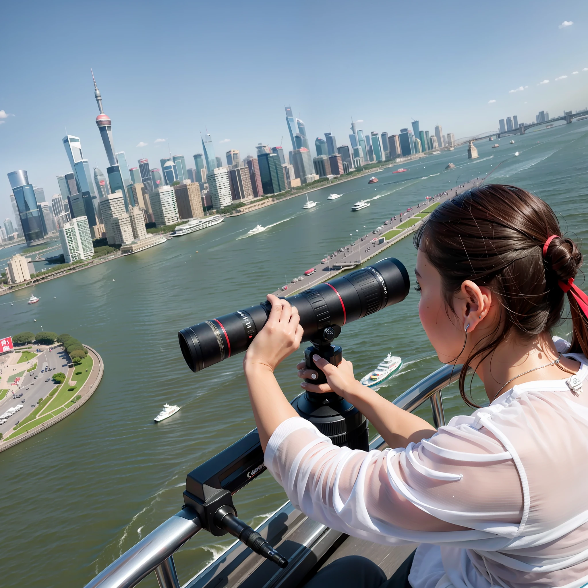 Overlooking the whole family,Canon shooting,15 year old girl on a 15m helicopter,See the Bund with a telescope