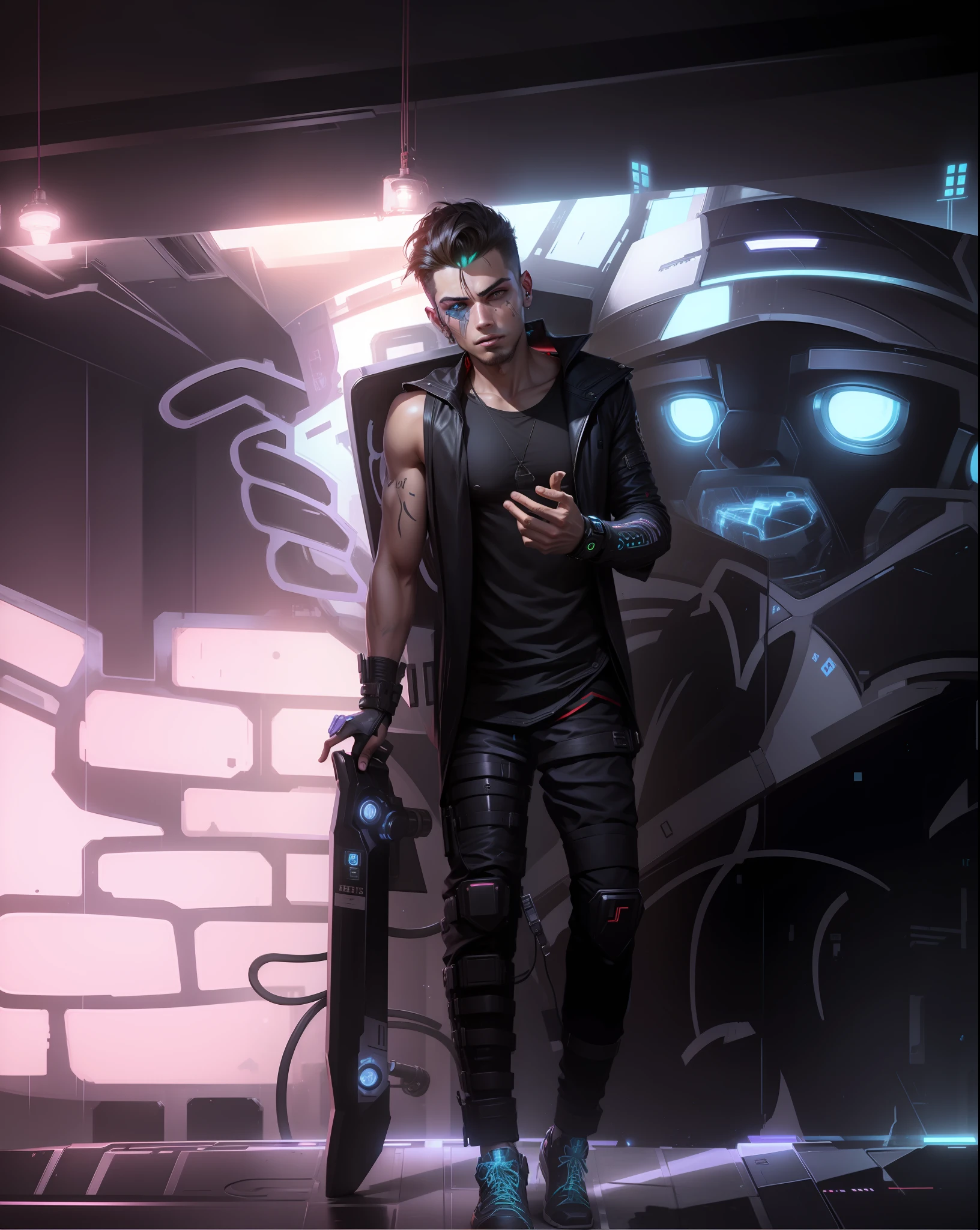Change background cyberpunk handsome boy, realistic face, 8k, ultra realistic