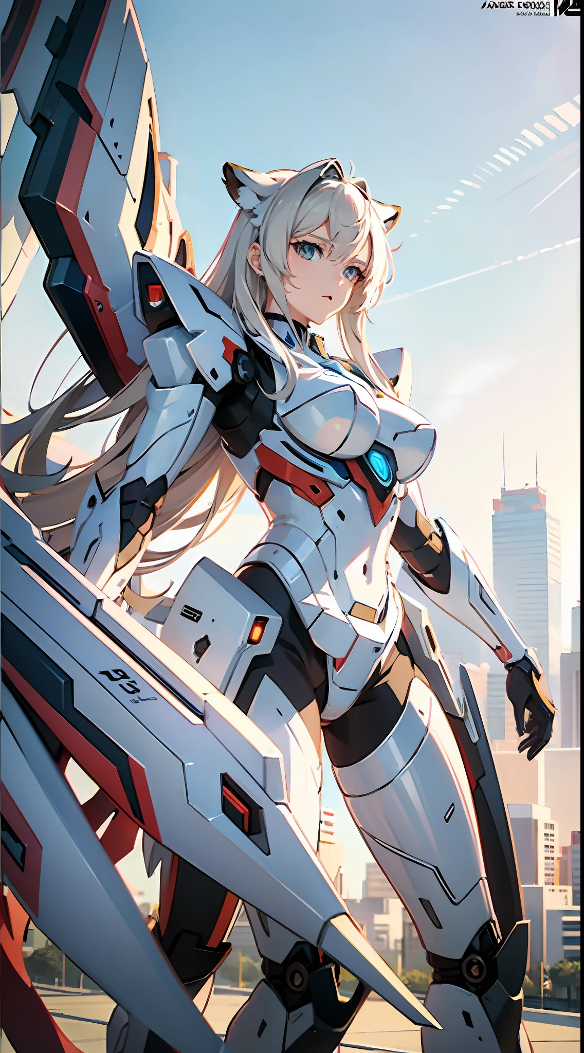 the white tiger，Tiger stripe，A large robot stands on a platform，female mecha， The best anime 4k konachan wallpaper， Detailed digital anime art， anime mecha aesthetic， detailed anime art， Detailed anime artwork， Anime wallpapers 4 k， Anime wallpaper 4K， advanced digital anime art， 4K anime wallpaper， Badass anime 8 K， Anime art wallpaper 4k， Anime art wallpaper 4 K