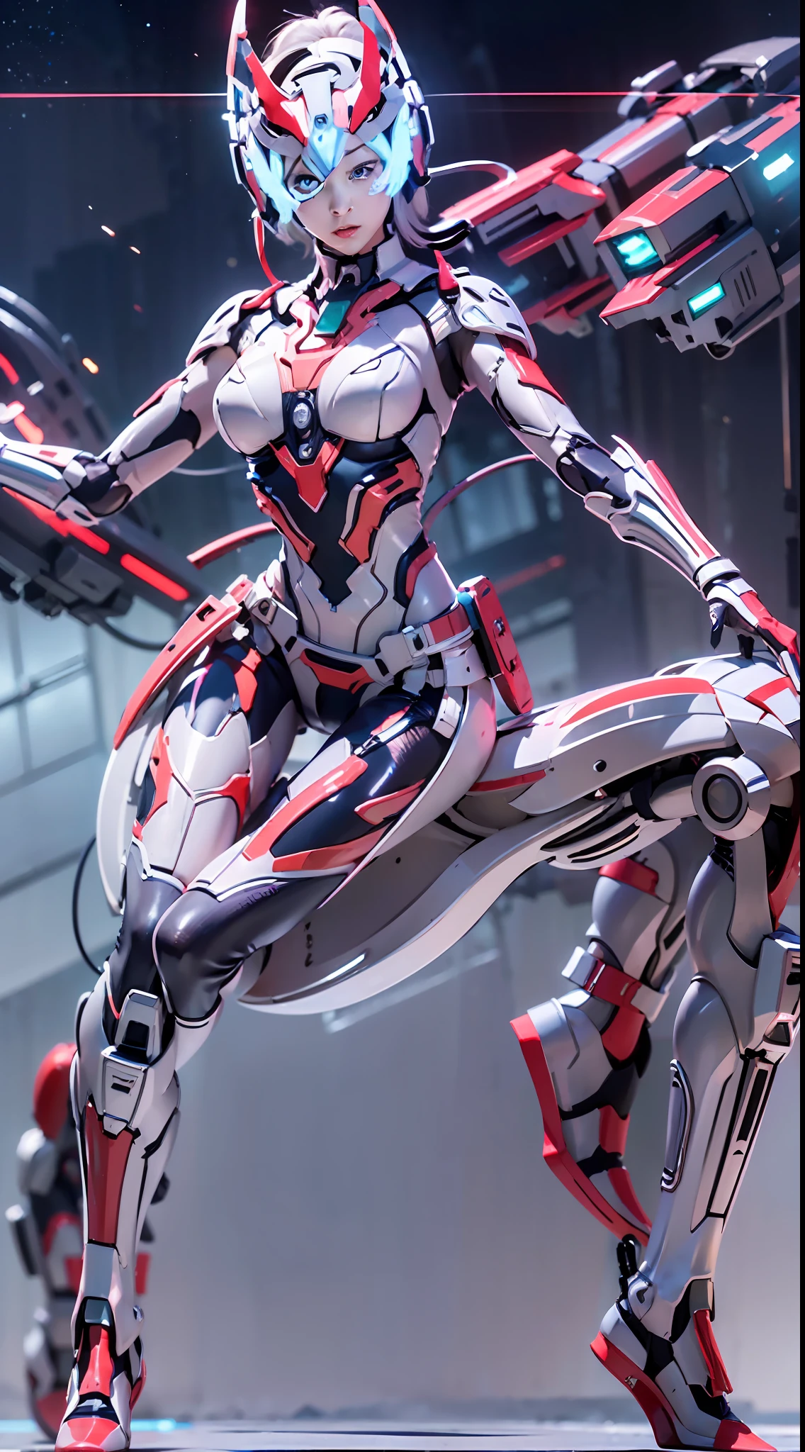Full Body View CyberArmor Ultraman Empress is spreading her wings of light in outer space, ready to leap，The Ultra Armor Ultraman Empress in the ultra-wide-angle shot has an ethereal and graceful posture，Stretch out the light wings is magnificent，Cyberarmor Ultraman Empress has a sexy and atmospheric figure，K-cup teardrop-shaped giant tit chest tears the armor apart, making her sexy sex characteristics obvious body particularly attractive，She was facing the unfolding portal，Behind you is a bright starry sky and the wreckage of an enemy plane that exploded and crashed，At your feet is the planet Cyber，A glorious body cloaked in space rays，A pair of huge heterochromatic eyes of Kaziran，Those eyes had dreamy neon flashing pupils，The sexy and tight waist and abdomen line is sexy and graceful，Cyber Armor Ultraman Empress Beauty collarbone connects to slender shoulder arms，There are graceful hands that are ergonomic and physiologically normal，Knee-length fishnet sock armor on his legs，Wearing Skyscraper Heels armor on his feet，There is no fat all over the body，And the funnel shape is slim at the waist，The buttock armor looks rounded and sexy，The slender robotic arms and beautiful legs are super slender，Gorgeous mech liveries and pulsed light strips give her a futuristic mechanical aesthetic，Use Midjourney's advanced stroke tools and experiment with different color palettes and strokes to reveal and improve clarity and detail，The starry sky elements in the background use hash power to reflect the sexy mechanics of all parts of the body of the Cyberarmor Ultraman Empress，Improve image quality and clarity，Cyberarmor Ultraman Empress is a streamlined mechanical trait that coexists mechanically and sexy，The result is incredible detail throughout the picture。Use Midjourney's advanced brush tools and experiment with different color palettes and texture tools, stroke tools, material packs, character expression tools, and show and enhance the sexy elements in your scene，The result