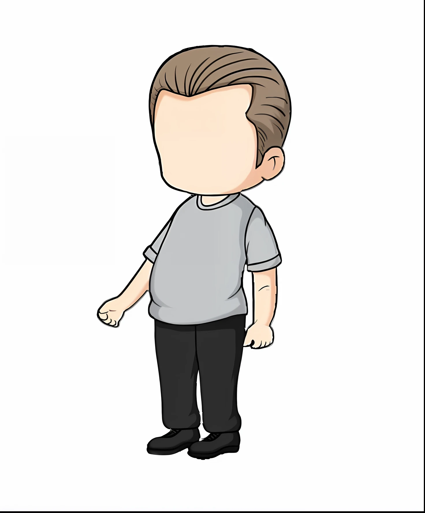 A cartoon boy in a gray shirt and black pants, an anime nendoroid of elon musk, cartoonish style, carismatic, Single character full body, Walter White as MII, character is standing, full body single character, full body character, upper body avatar, full body photo of steve, visual novel sprite, full body sprite