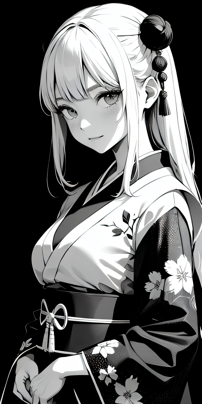 absurdres, highres, ultradetailed, (1girl:1.6), grainy, black and white, BREAK, ((japanese traditional art)), (black and white), mesmerizing shapes, dreamy imagery, zen calligraphy, BREAK, hanfu, geisha, exotic, upper body