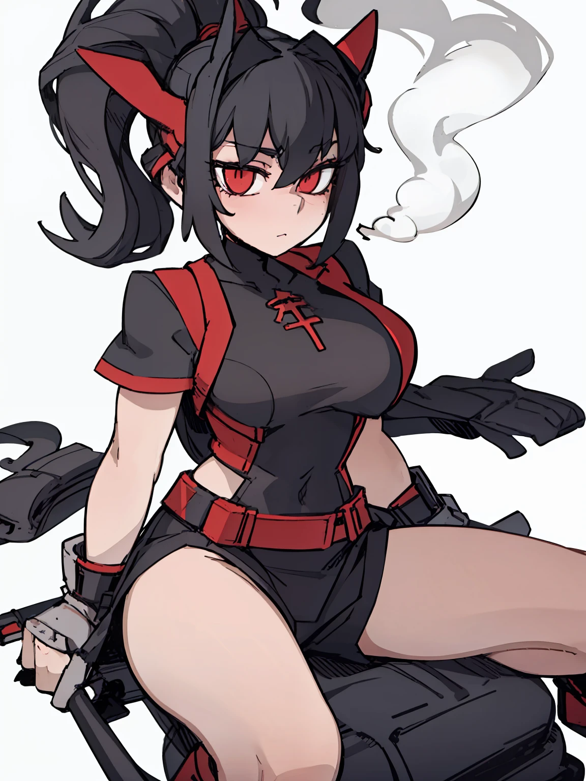 A girl frontal,((full bodyesbian,whaite hair,curlies)),smokes,Young, White background