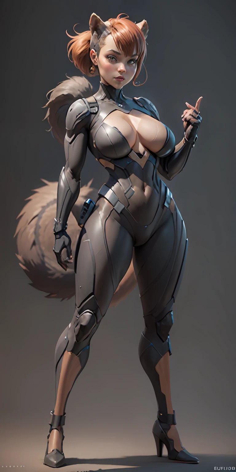 Squirrel Girl from Marvel, big breasts, frontal, full-length, looking at the camera, facing the audience, standing pose, simple background, three-dimensional light, detailed full-body concept, sleek digital concept art, beautiful full-body concept art, art trend, CGsociety full-length,