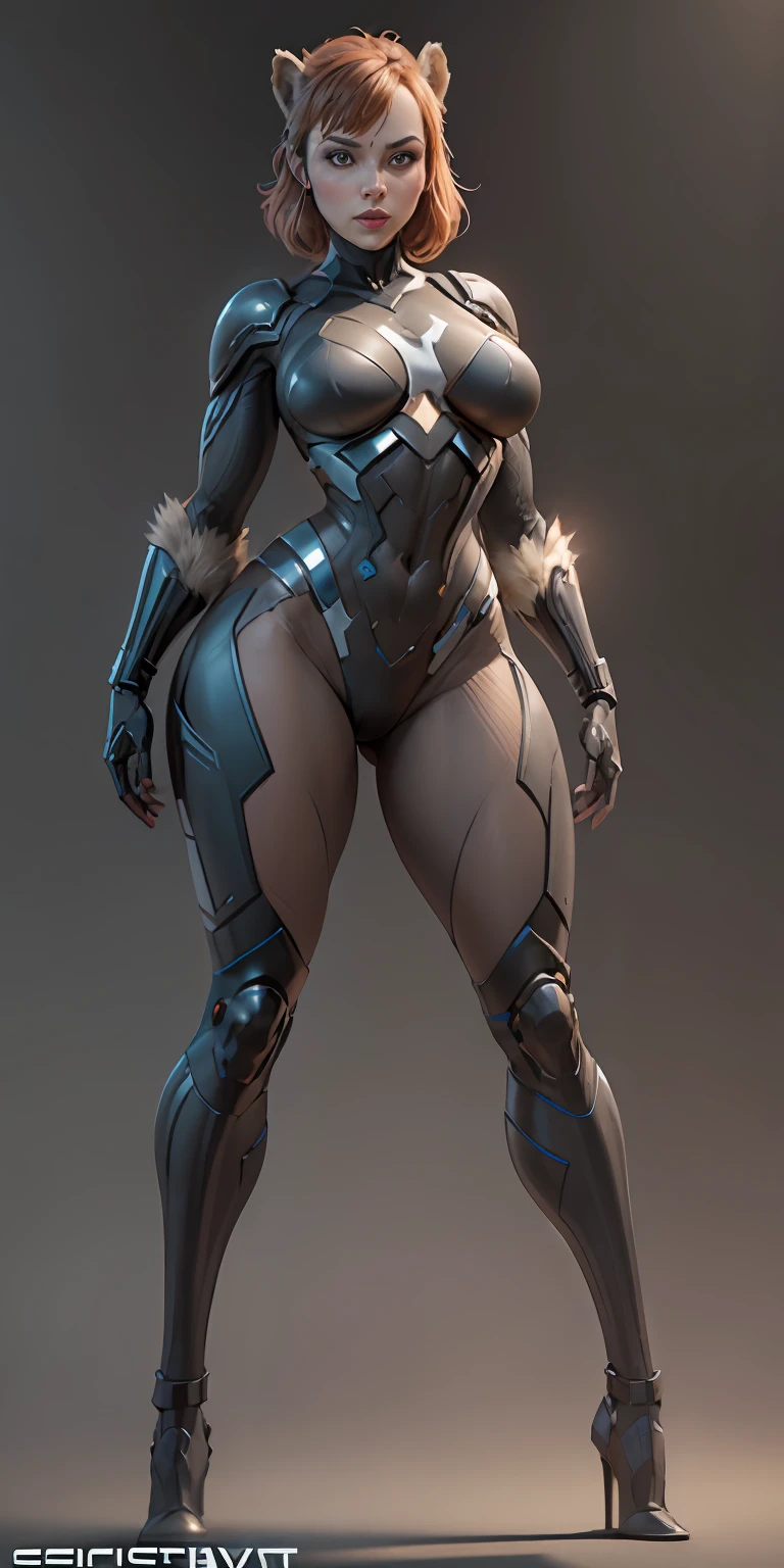Squirrel Girl from Marvel, big breasts, frontal, full-length, looking at the camera, facing the audience, standing pose, simple background, three-dimensional light, detailed full-body concept, sleek digital concept art, beautiful full-body concept art, art trend, CGsociety full-length,