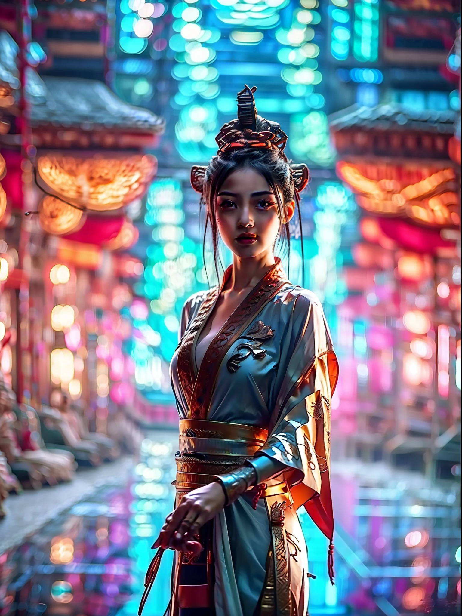 scene: Old and majestic palace courtyard, With women wearing elegant cheongsam, Exudes imperial elegance.
Prompt: The cheongsam woman in the palace courtyard, Ancient Chinese style