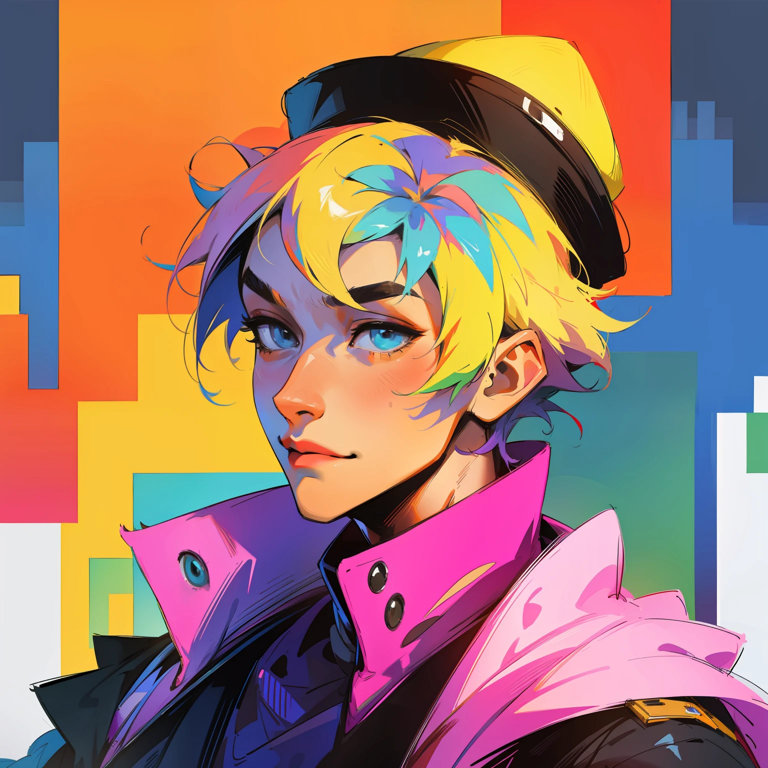 Pixel art、colourfull、male people、Hats、portraitures
