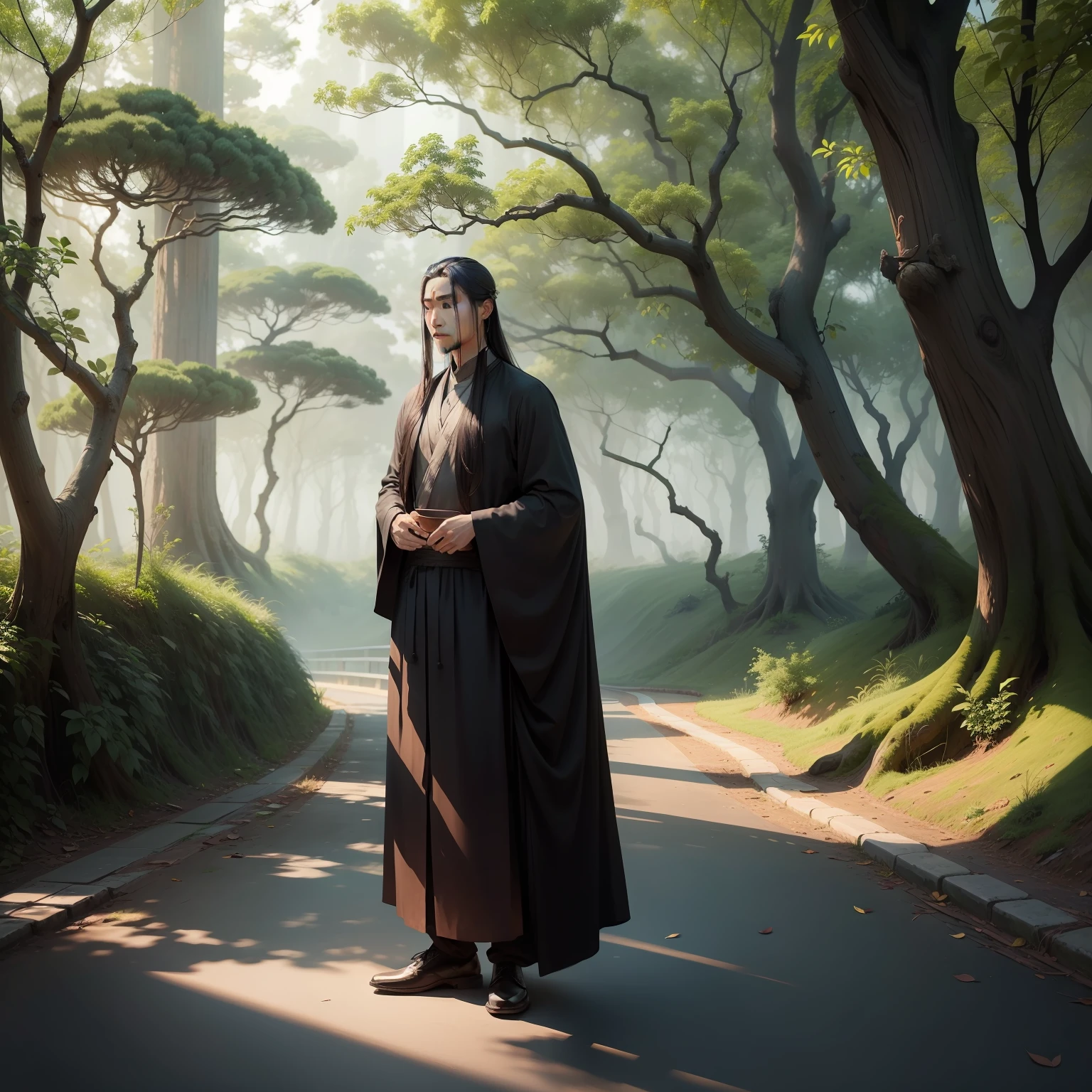 Zhuangzi led his apprentice out,Saw a tree on the side of the road,The long one is very curved,