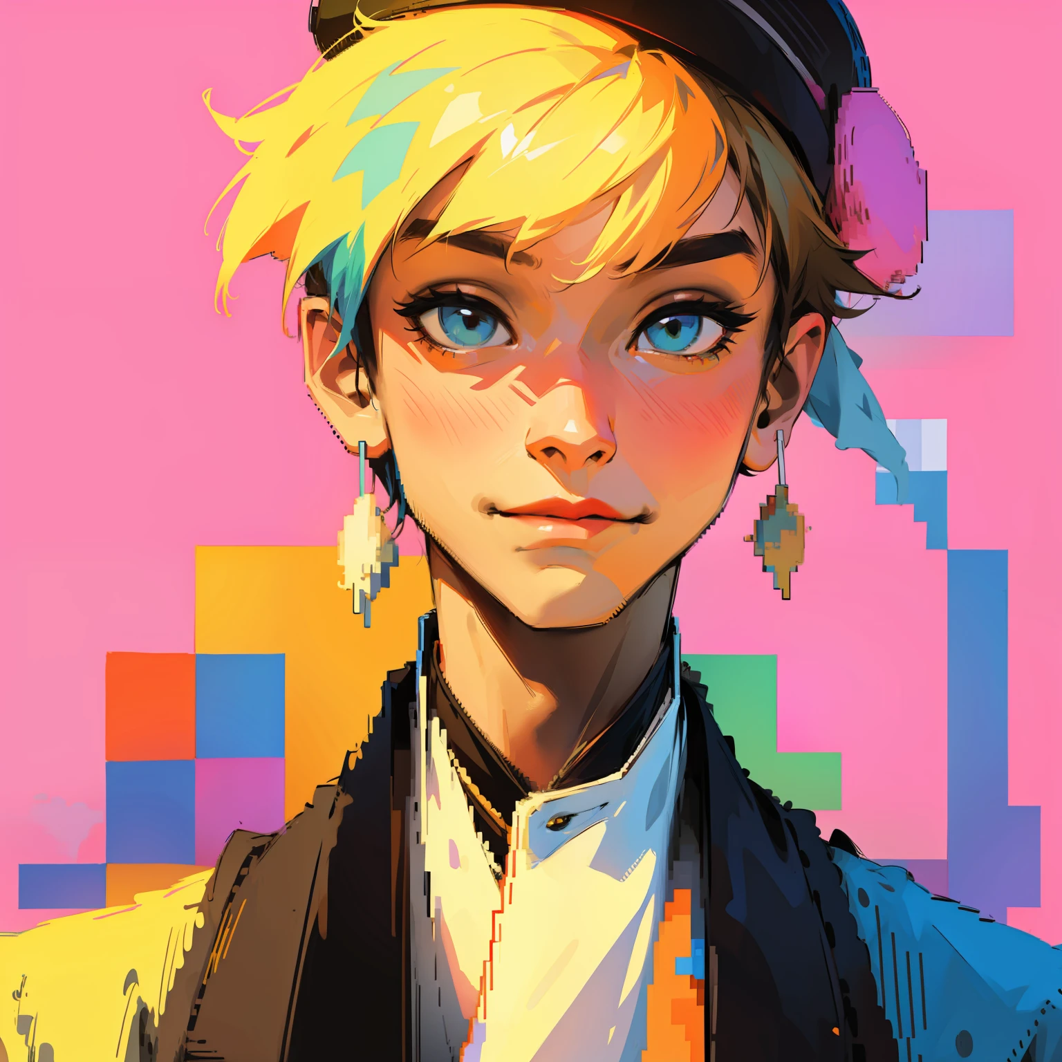 Pixel art、colourfull、male people、Hats、portraitures