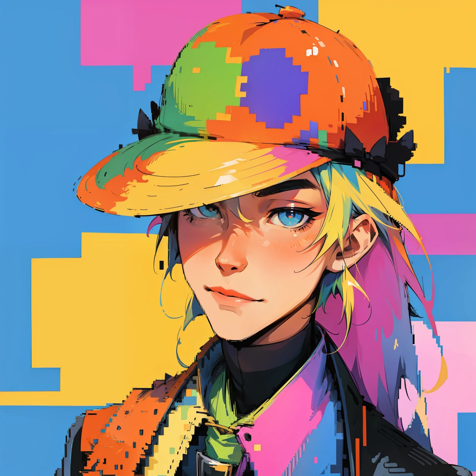 Pixel art、colourfull、male people、Hats、portraitures