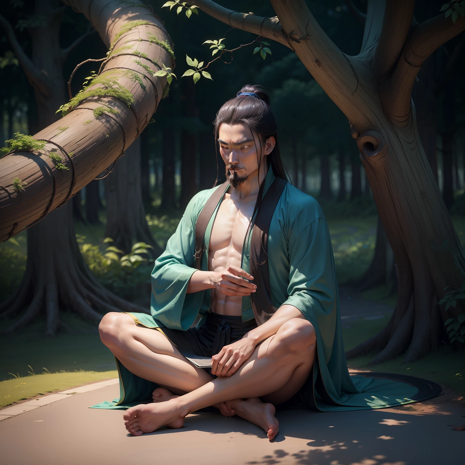 Zhuangzi led his apprentice out,Saw a tree on the side of the road,The long one is very curved,