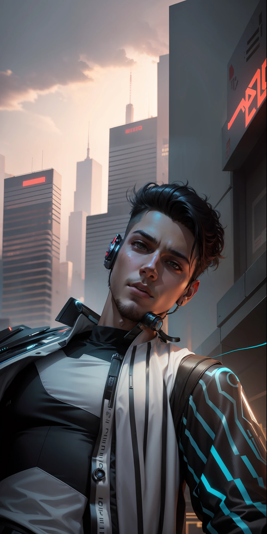 Change background cyberpunk handsome boy realistic face 8k ultra realistic