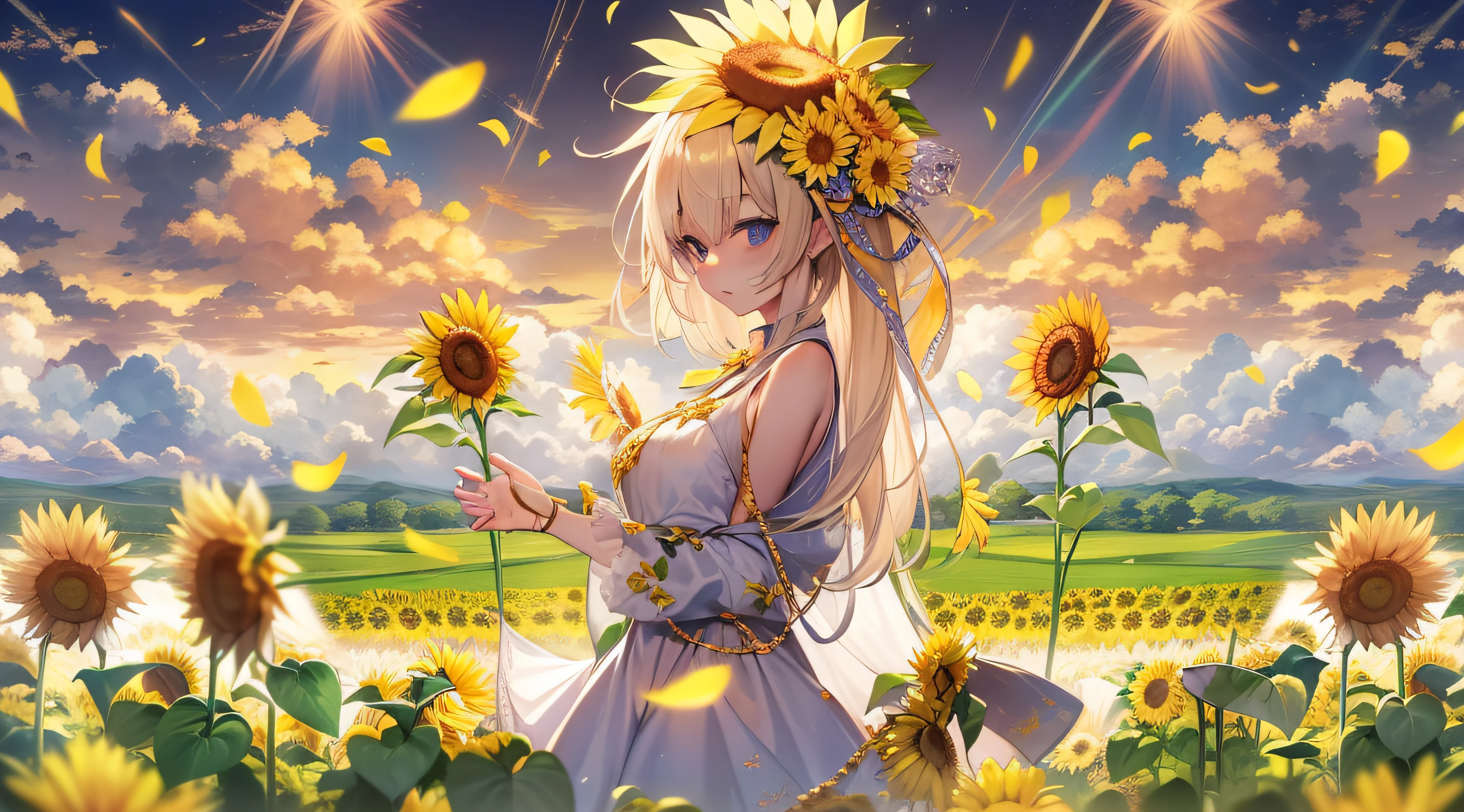 sunflowers fields、Beautiful sunflower、ren、twinkle、suns、stele、shimmer、optic