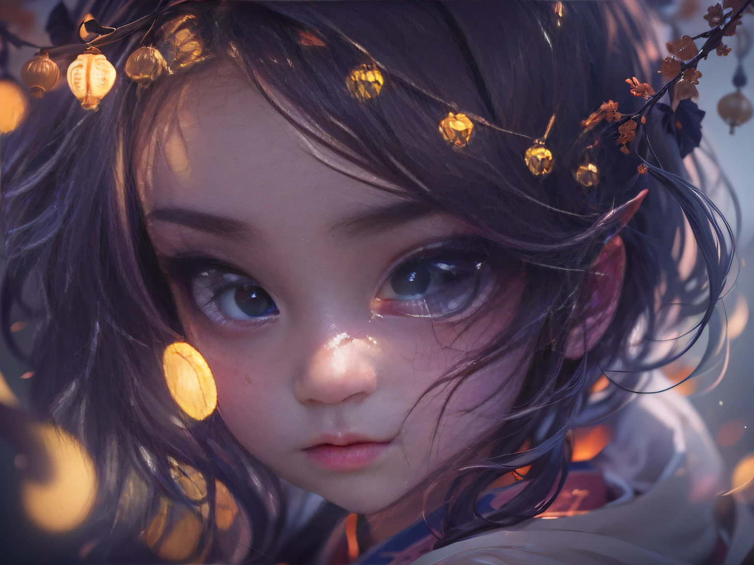 Kizi,largeeyes,Delicate face,China-style,The background is a dark sky, with many bright lights on it,8k,k hd --auto