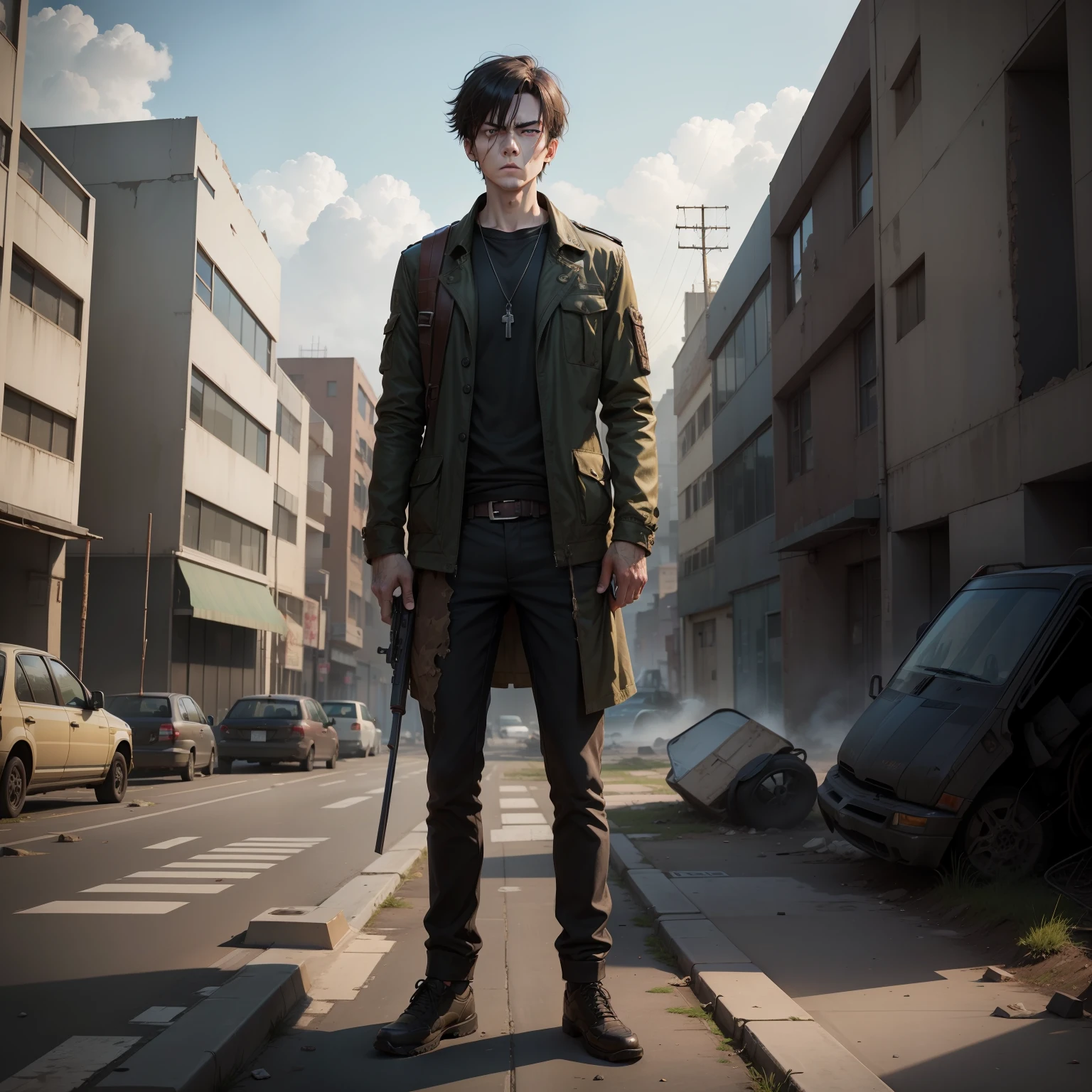 【text】"That's right,We can't hide here forever,We're going to find someone else,Join forces against these zombies。"Jack responded firmly。
【Screen depiction】A stout young man, Jack, stood on an abandoned street,Wielding a steel rod。His gaze was firm,The expression is solemn。Surrounded by abandoned buildings and broken vehicles。