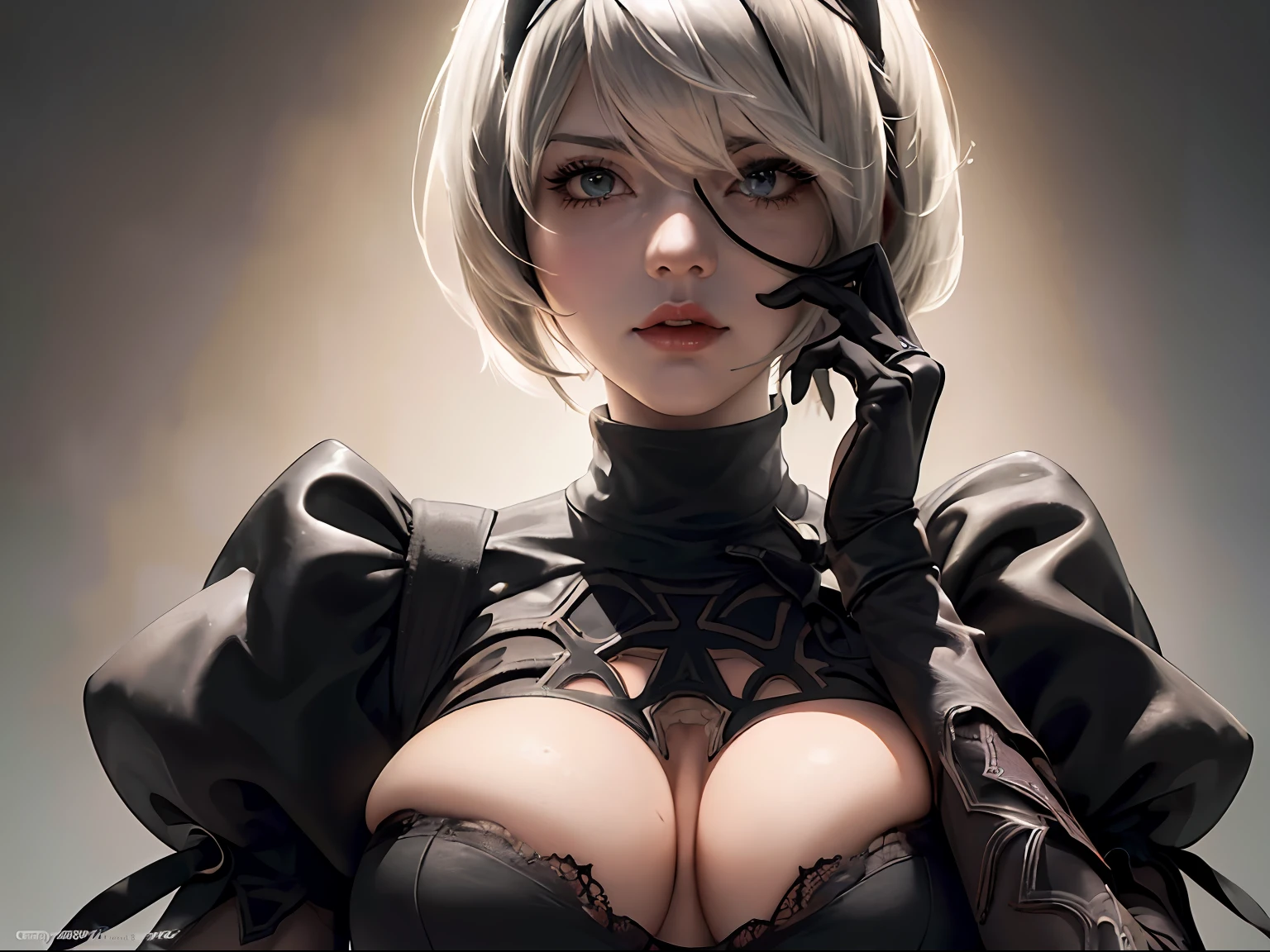 (((2b of Nier the automata ))) (((pecho grande))) cuerpo perfecto, pose caliente,Retrato de cuerpo entero ,Como estilo de renderizado de motor irreal, esthetic, Sorprendentemente hermoso momento sincero,(((una chica full))) body vintage aesthetic, cuerpo completo,en el fondo se ven robots destruidos ,35mm film feel, 16k, lumen –ar 9:16 –v 5.1 –q 2 –c 6 –raw ,Big style, muslos torneados usa su ropa ajustada