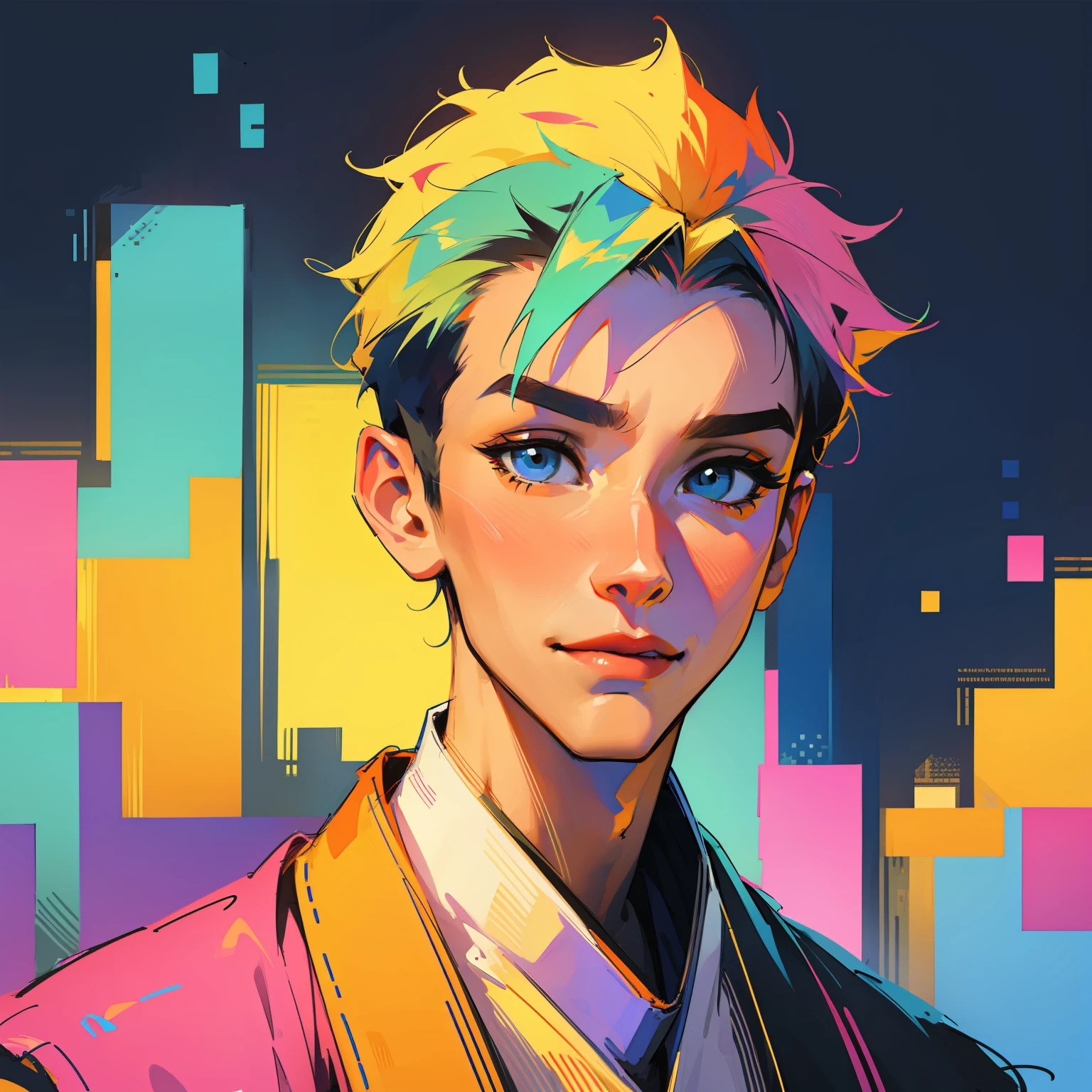 Pixel art、colourfull、male people、portraitures
