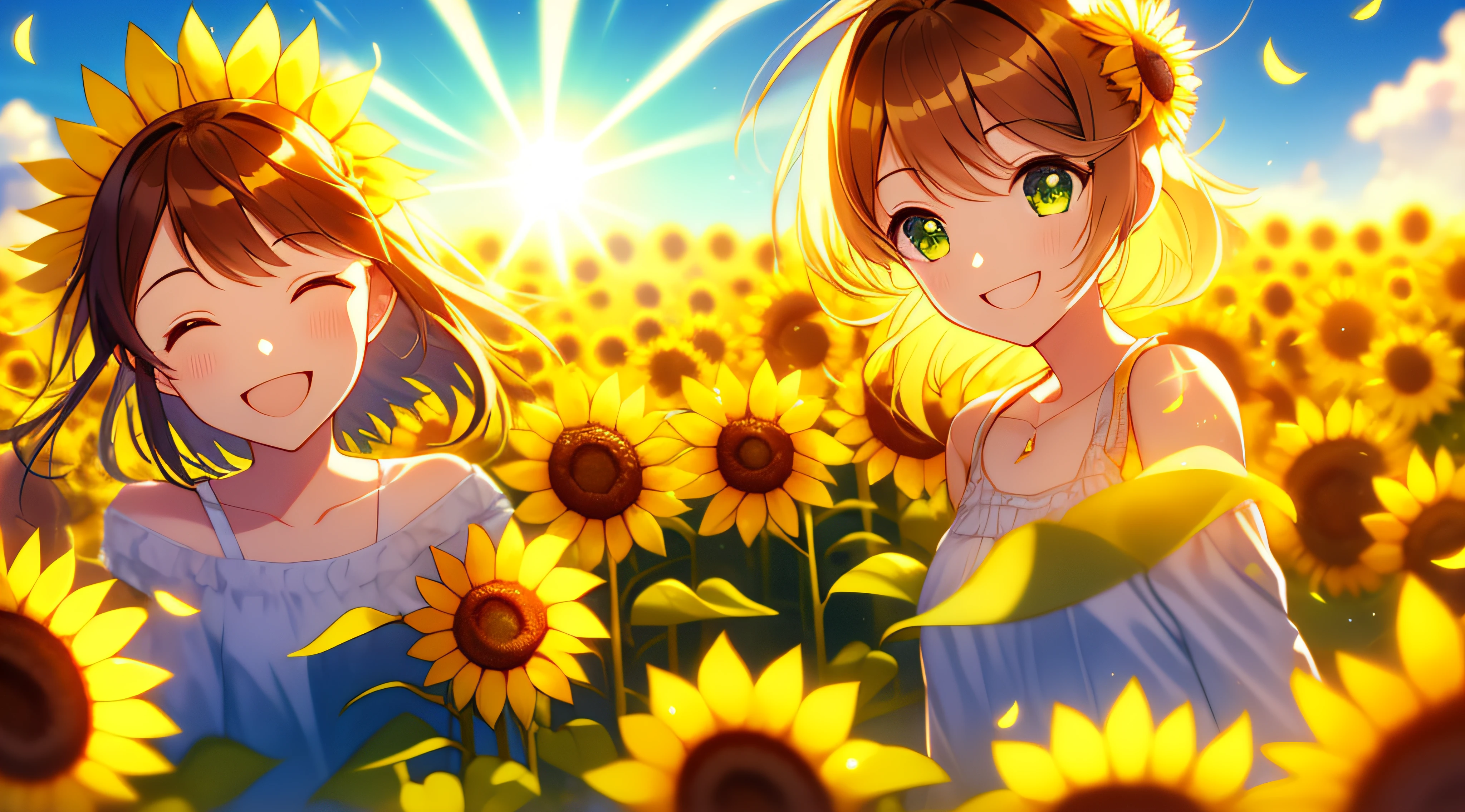 sunflowers fields、sun goddess、A big smile、Beautiful sunflower、ren、twinkle、suns、stele、shimmer、optic、a smile