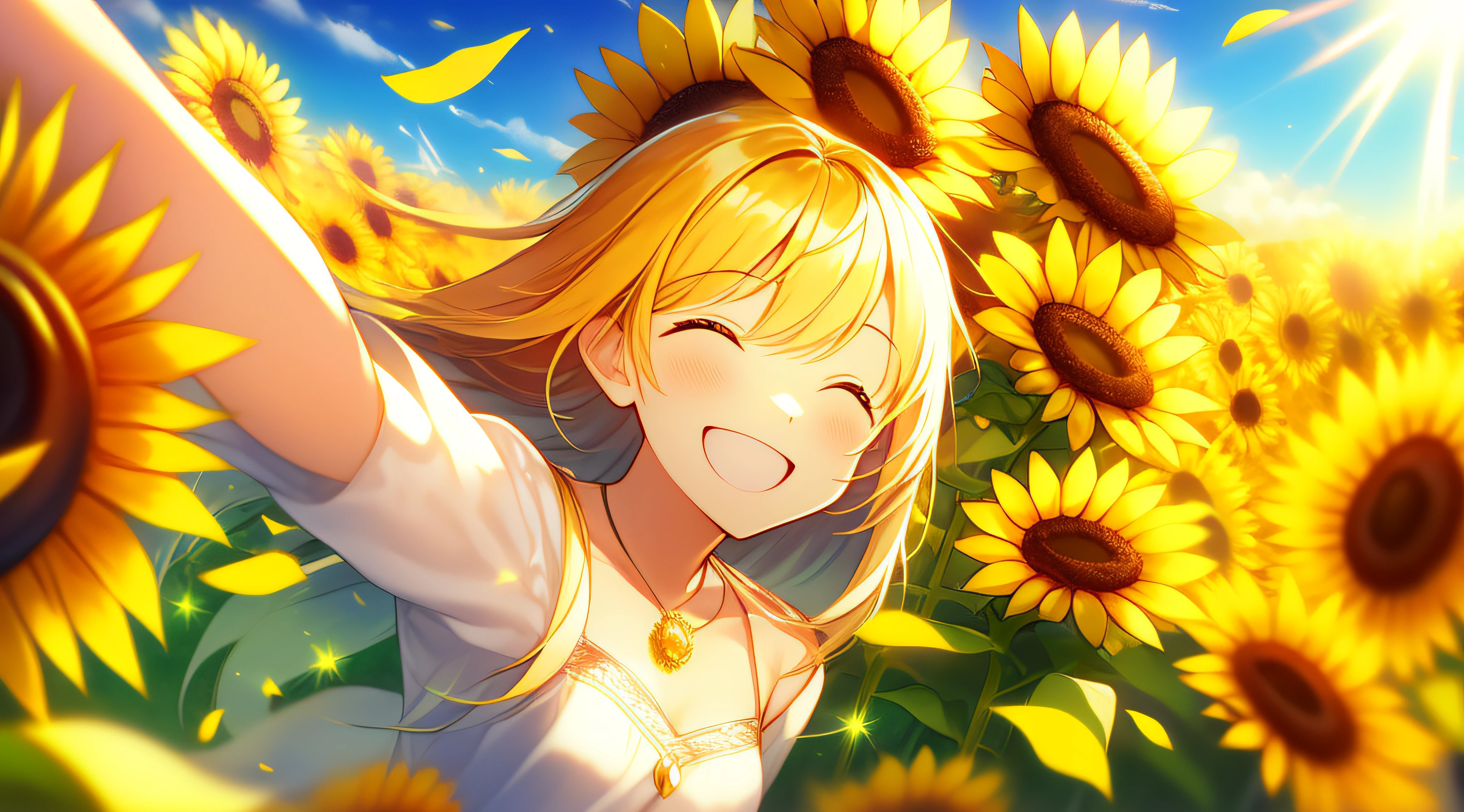 sunflowers fields、sun goddess、A big smile、Beautiful sunflower、ren、twinkle、suns、stele、shimmer、optic、a smile