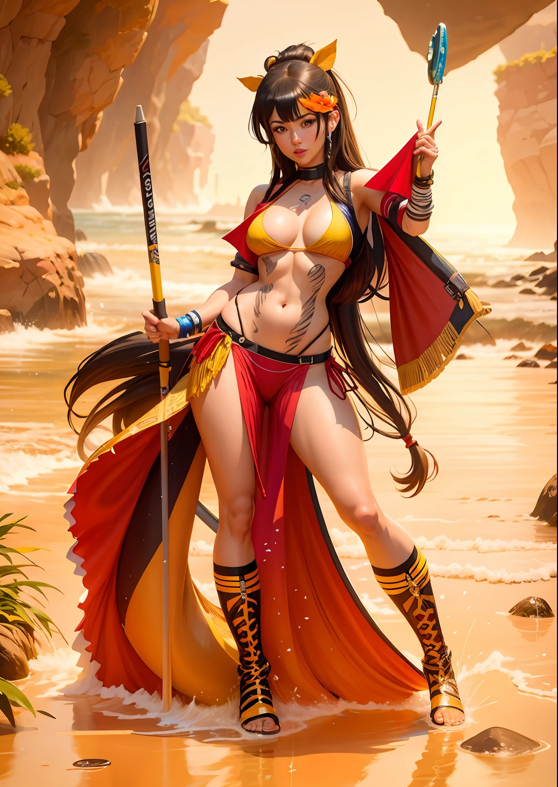 Una caricatura de una mujer en bikini con un top floreado, Nico Robin, seductora chica de anime, Bikini realista, Hermosa y seductora mujer de anime, commission for high resolution, swimsuit, attire: bikini, seductor retrato de Tifa Lockhart, is wearing a swimsuit, Tifa Lockhart, Tifa, fullbody commission for, oc commission, Marin Kitagawa Fanart, swimming suit, Camiseta vectorial lista para imprimir, Colorful graffiti illustration of a beautiful young woman in her 20s, hermosa cara sonriente, con toques de color, painting oil painting, colores ricos, action shot, gran detalle, fondo blanco, Araffe sentada en una rama con un fondo blanco, sin fondo