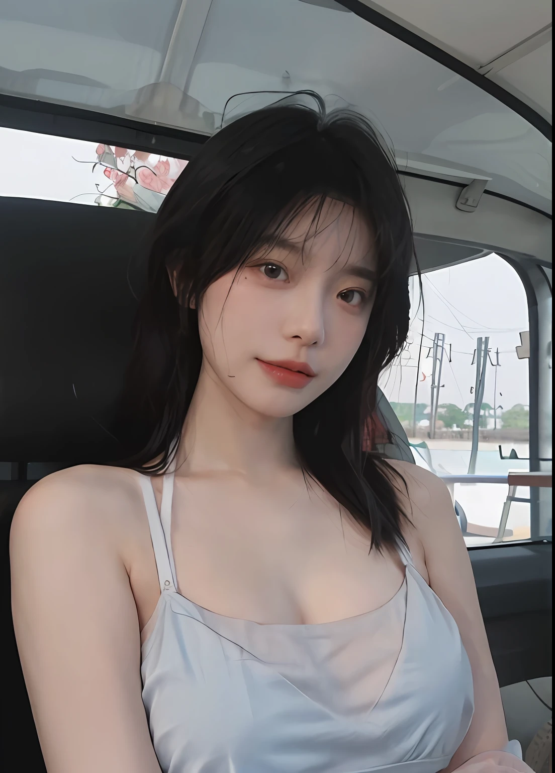 best qualtiy, 超高分辨率, (realisticlying:1.4), one-girl, A pair of clear and moving peach blossom eyes,Royal Sister,(full bodyesbian:1.2)a sense of atmosphere,a beauty girl, ssmile,sea beach,(full bodyesbian:1.2) looking at viewert, closeup cleavage ,(Photorealistic:1.4),1girll,Sexy,(Bikini:1.2),(Transparent bra:1.2),(Big breasts:1.4),(Upper body:1.4),(Wet body),(:1.2)