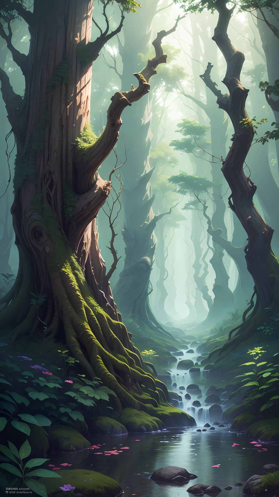 "Amidst the ancient trees, there lies a hidden portal to a magical forest. Show us the breathtaking beauty and the mysterious creatures that dwell within. --auto --s2