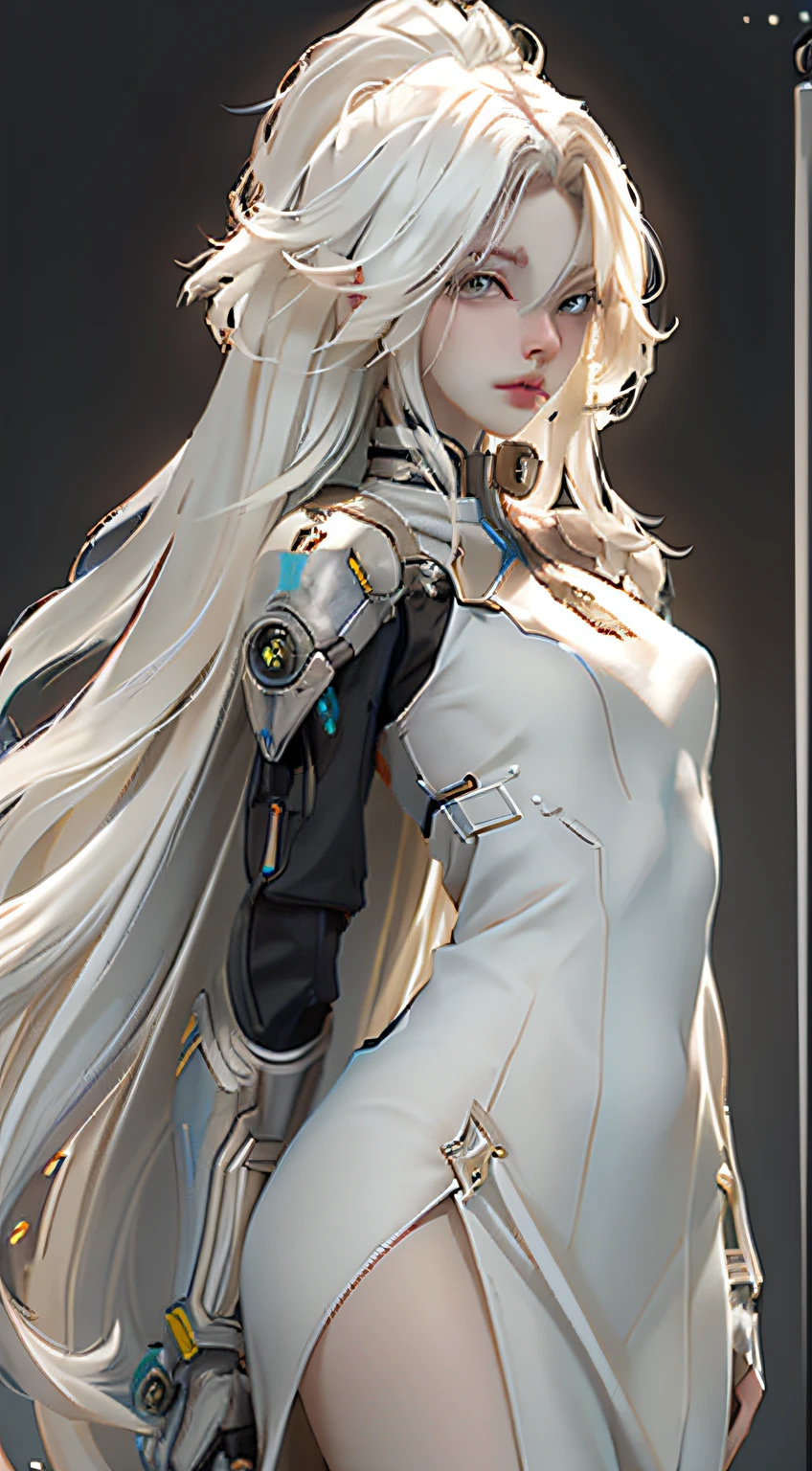 20-year-old girl,high cold queen,Short straight white hair,A small amount of long straight hair,gradient color hair,Cyberpunk female figure,((best qualtiy)), ((tmasterpiece))