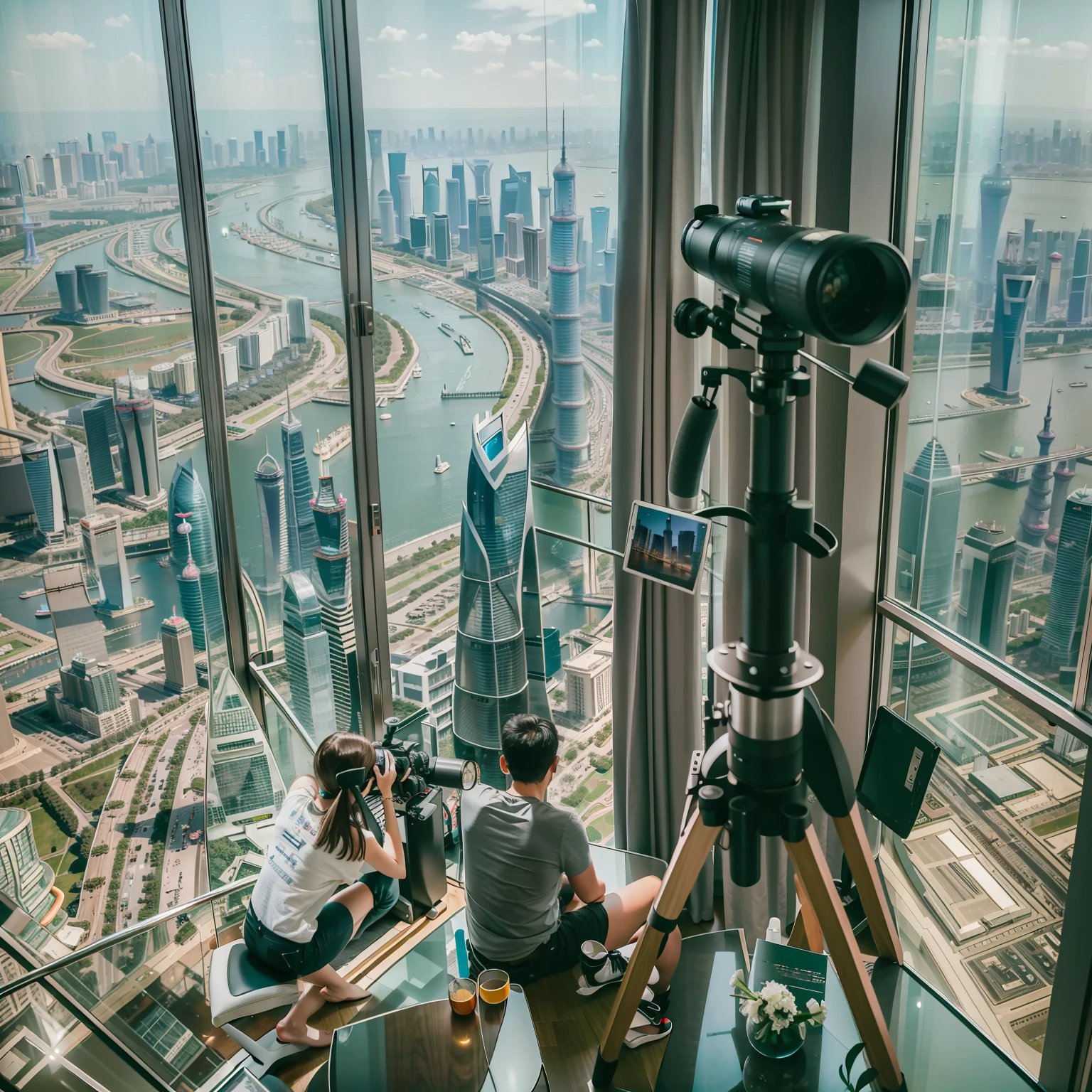 Apartment on the 108th floor of the Shanghai Tower,Overlooking the whole family,Canon shooting,See the Bund with a telescope