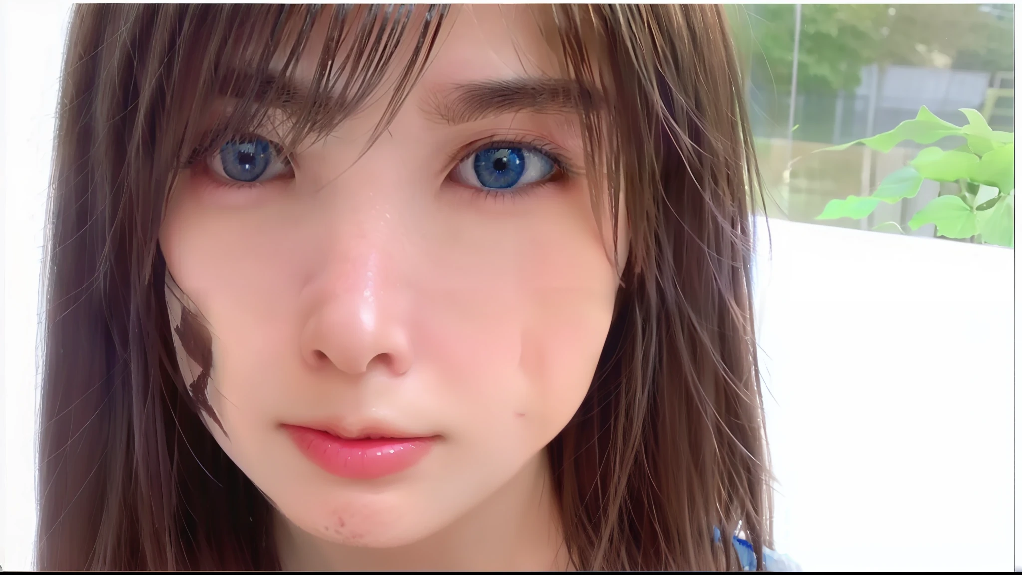 Woman with long hair and blue eyes is looking at camera, closeup Iwakura Lain, ███beautiful face███, the face of a beautiful Japanese girl, tsurime eyes, girl cute-fine-face, Ayami, stunning closeupheadshot, Ayami Kojima Amano