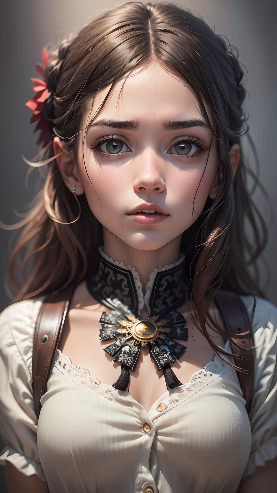What is this girl looking at? How is she feeling at this moment?     hyper realistic, intricate details, high-res, --auto --s2