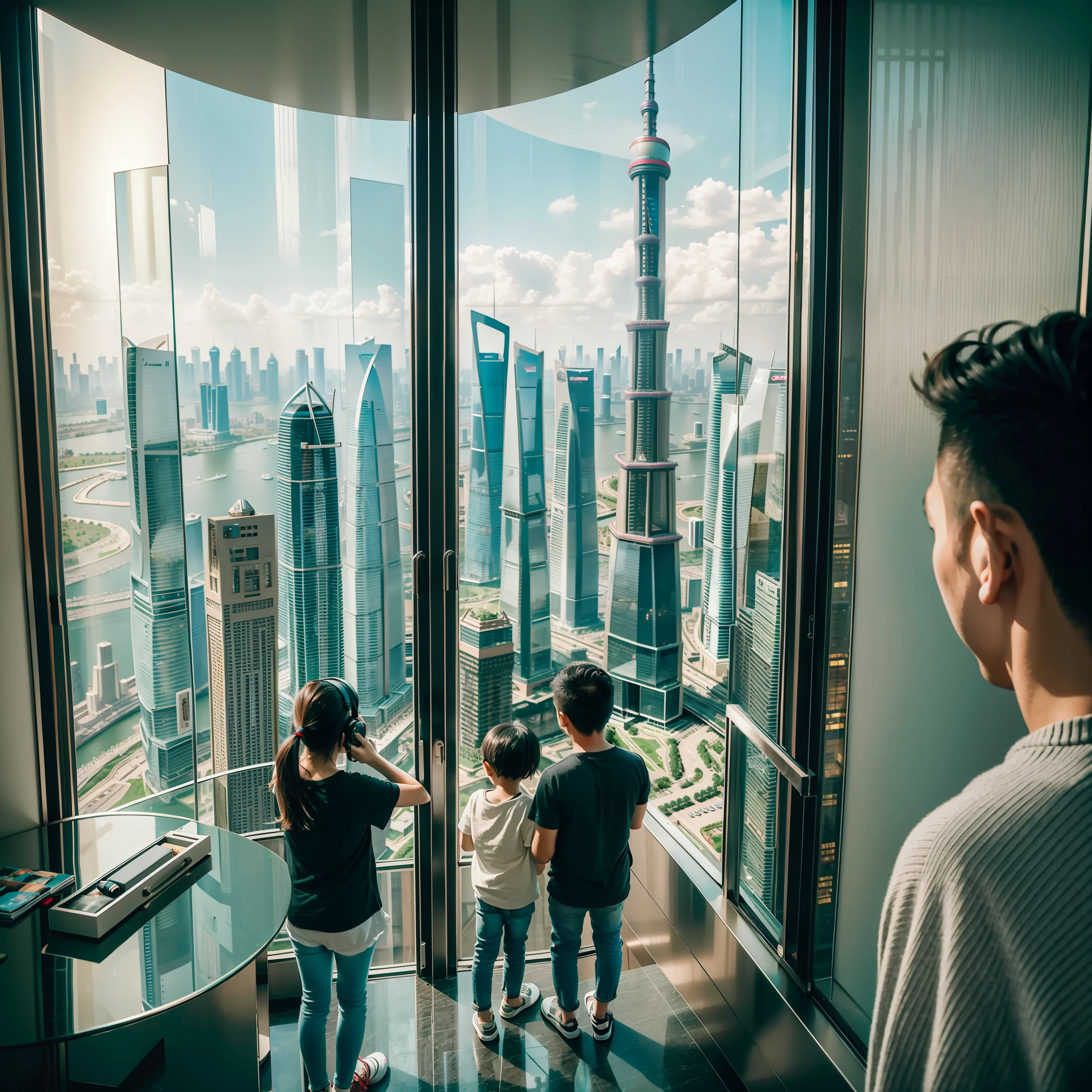 Apartment on the 108th floor of Shanghai Tower,Overlooking the whole family,Canon shooting,See the Bund with a telescope