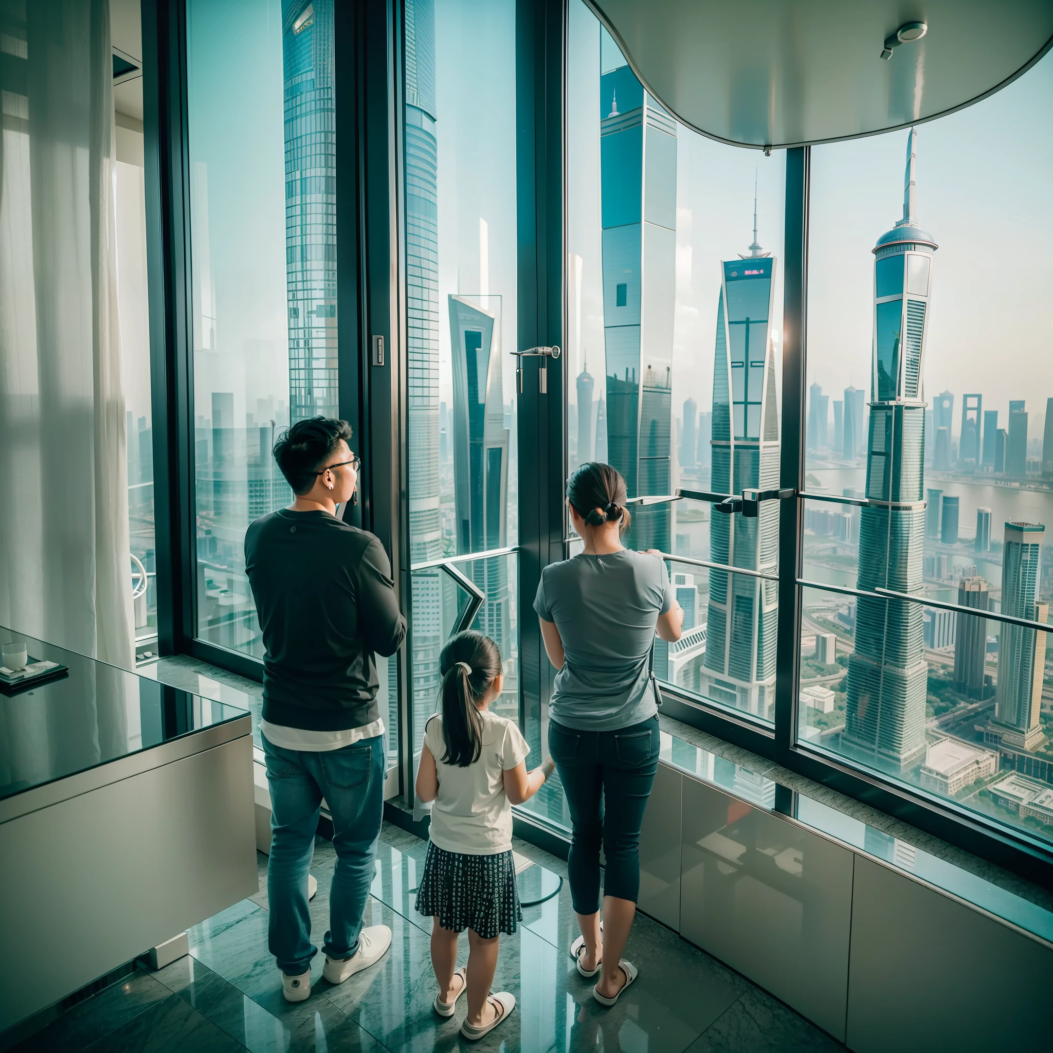 Apartment on the 108th floor of Shanghai Tower，Overlooking the whole family，Canon shooting，See the Bund with a telescope