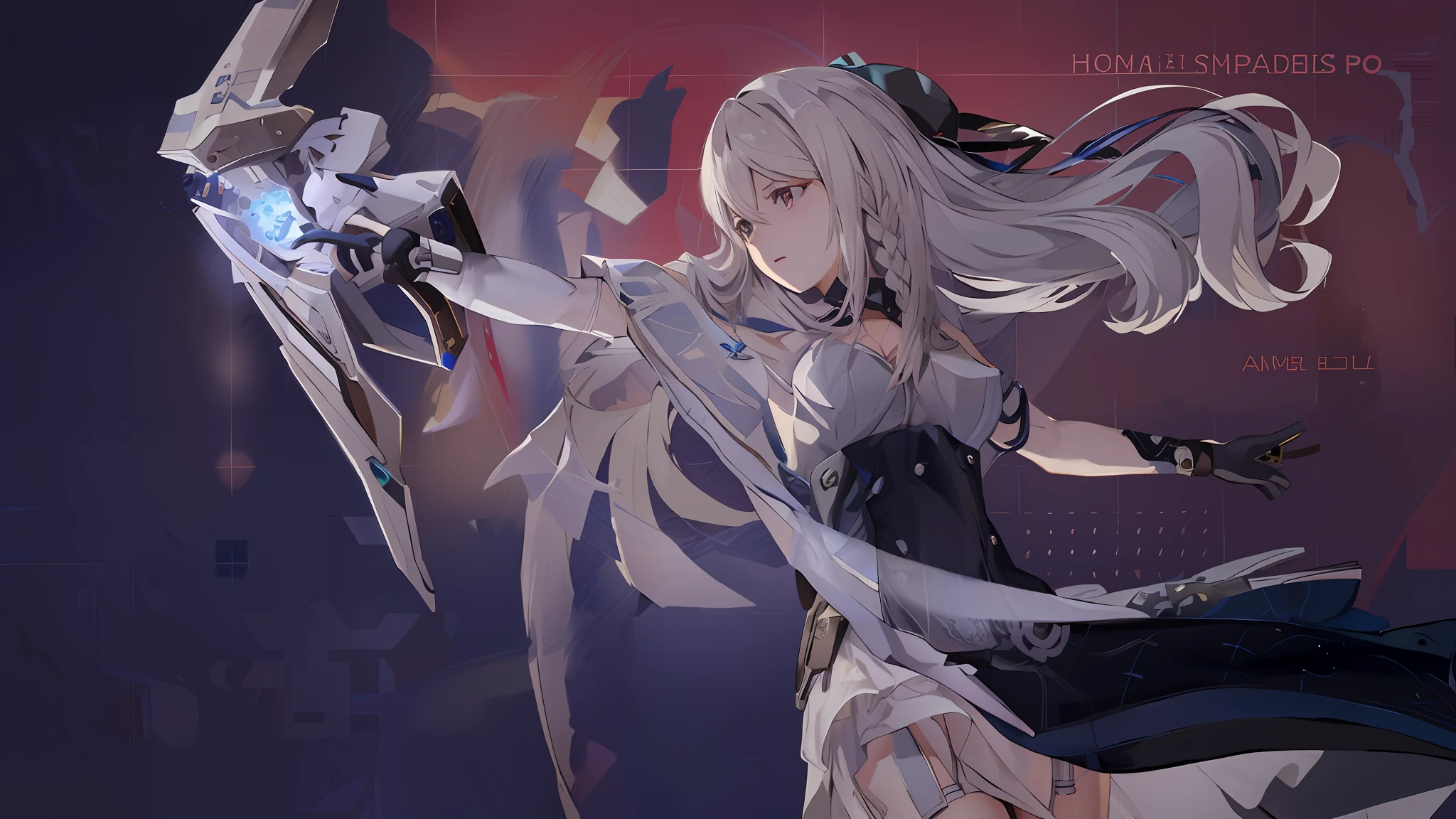 Anime girl with long white hair and blue eyes standing in front of a group of other anime characters, Girls Frontline CG, screenshot from the anime film, from girls frontline, Ayaka Genshin impact, Today's featured anime stills, girls frontline universe, girls frontline style, Fine details. Girl Front, animated still, still from tv anime, Girl Front