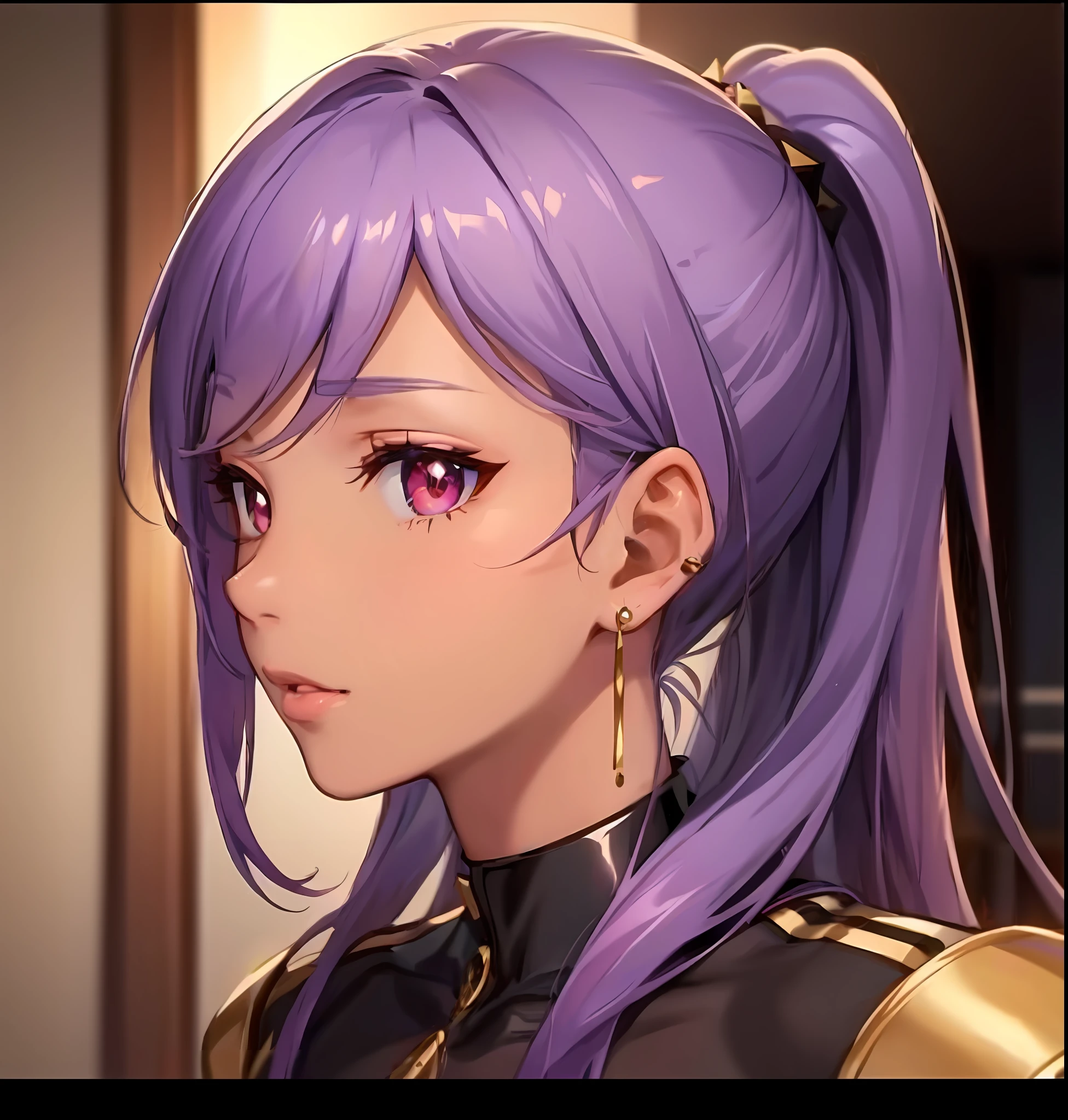 um close up de uma pessoa com cabelo roxo e um rabo de cavalo, portrait knights of zodiac girl, Impacto de Ayaka Genshin, detalhes finos. meninas da linha de frente, Misato Katsuragi, ayaka jogo genshin impact, cushart krenz arte chave feminina, de meninas da linha de frente, Keqing de Genshin Impact, Marin Kitagawa Fanart, portrait anime space cadet girl