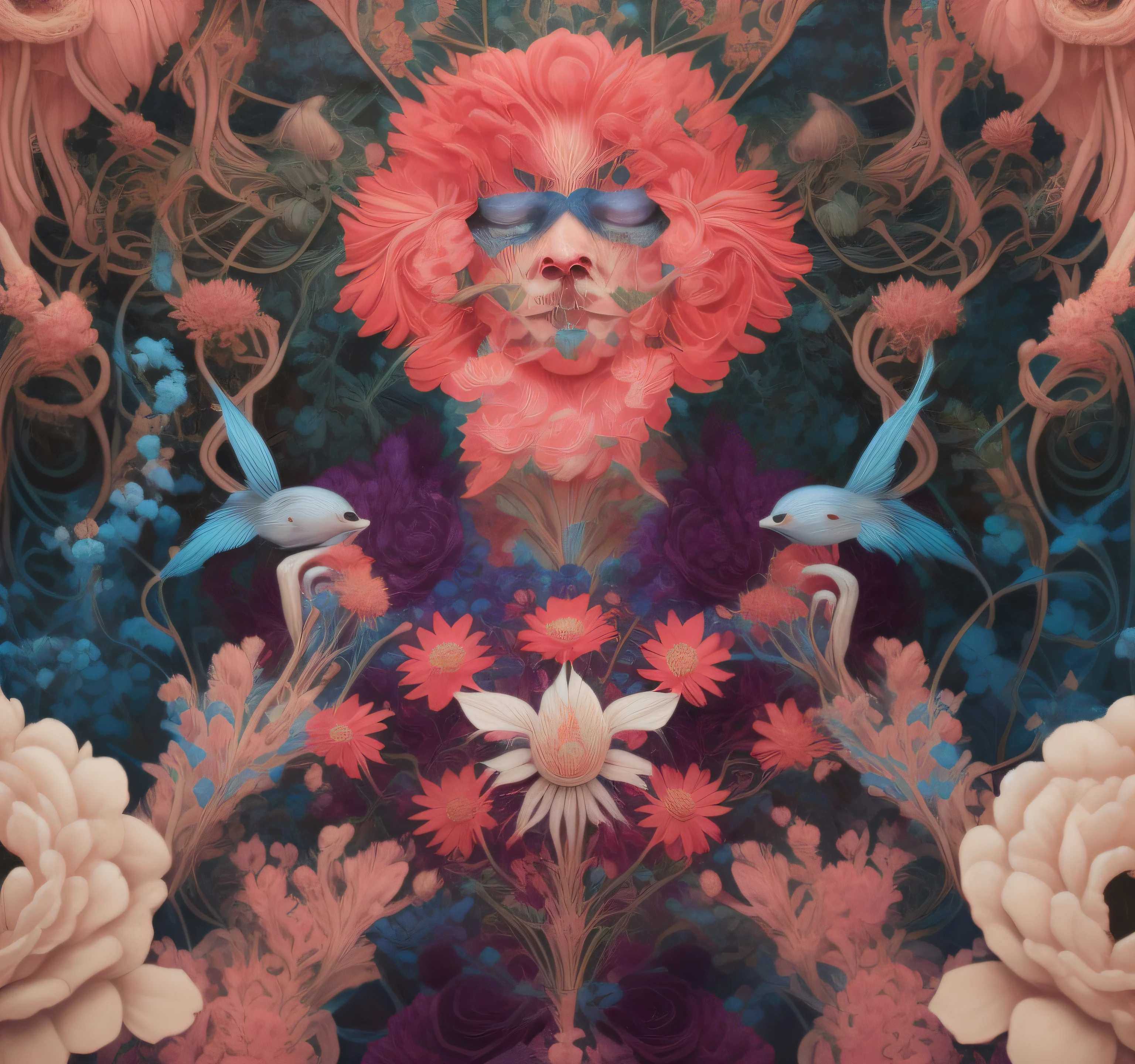 Close-up of a painting of a man holding a flower, james jean artwork, james jean andrei riabovitchev, Jordan Grimmer and James Jane, james jean marc, james jean soft light 4 k, james jean soft light 4k, james jean art, highly detailed visionary art, james jean and wlop, Beeple e James Jean, James Jean"