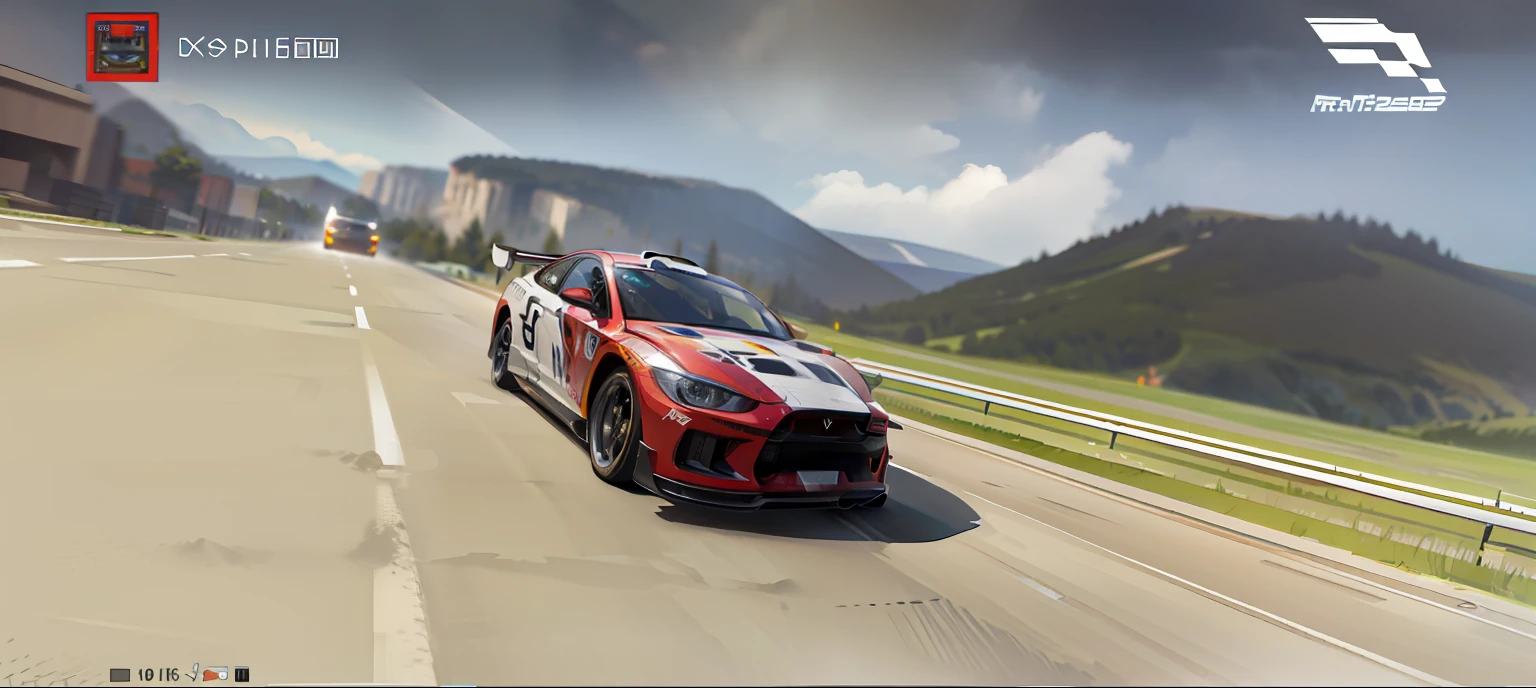 Close-up of a car driving on a road near a mountain, video game screenshot>, inspiring, hd screenshot, nipple play, ps 3 screenshot, Game CG, gameplay still, realistic cars, new vehicle, high quality screenshot, hd screenshot, racer, racer, In 2020,Rally cars,video game screenshot, sports cars, gameplay screenshot with ui