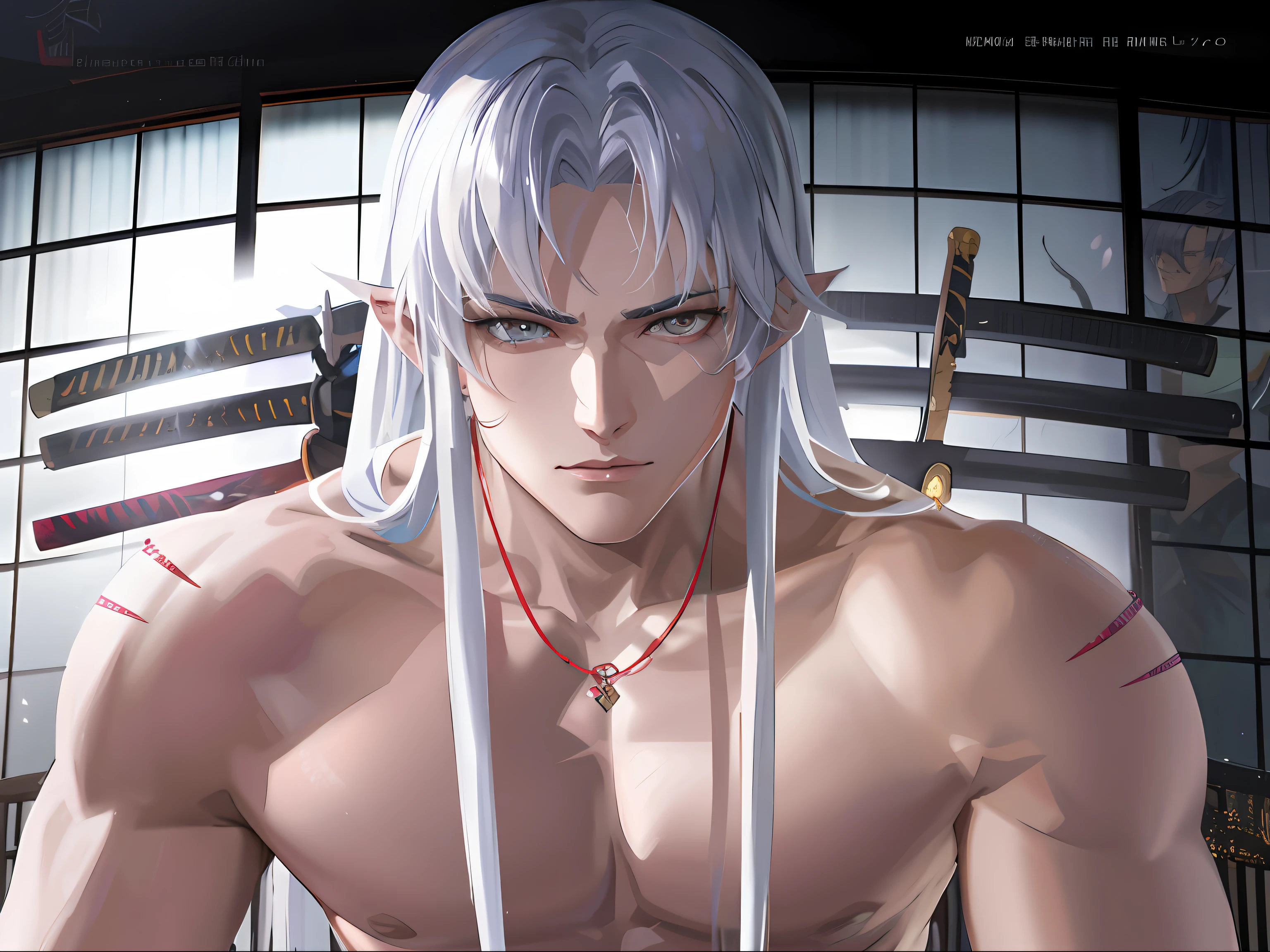 Anime characters with black and white hair holding a sword, Brunette God, made with anime painter studio, advanced digital anime art ”, handsome japanese demon boy,, beautiful male god of death, realistic anime style at pixiv, drawn in anime painter studio, advanced digital anime art, male anime character,Mature male,Majestic male