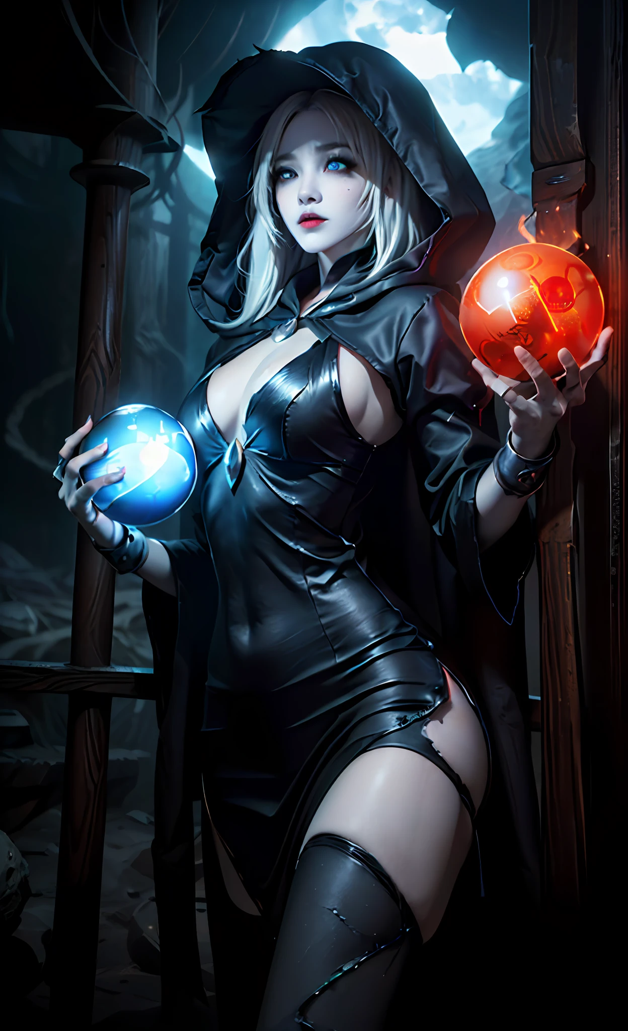 (absurdes, ah high, ultradetailed), ((A  girl)), a 1girl, androgynous vampire, High Stability, ((white colored hair)), pubic tattoo, ((Holds a magic sphere in his hands:1.5)). ((чрезвычайно детализированные обои CG unity 8k, intricate detials, (style-swirlmagic: 0.8), portraite of a, looking a viewer, 独奏, (full length: 0.6), dynamicpose, Detailed background, Madness in the eyes, floating in the air, A Necromancer, Evil to the bone, Red clouds, casting spell, fireball, Dark hooded mantle, The Dark Circle, Underworld, Warhammer theme, bringer of false light, Dark clouds, floating chunks of dirt, decadence, Outgoing evil energy, dark aura, Broken shackles)), (cowboy  shot) junji ito 4 k, with long gray hair, ito junji art, style of junji ito, portrait of sadako of the ring, Gentle androgynous princess, Beautiful androgynous princess, nice feet, detailing, Burst breasts, extra high resolution, 8K, (Lovely Medium Breasts), perfect anatomy, (shapely body), Beautiful slender legs, Extremely detailed eyes and face, beautiful detail eyes, extremely detailed body, ((Gloomy color scheme:1.5), ((red colored:0.8)).