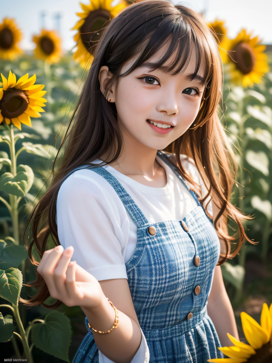The image I want to generate is a photo of a 7-year-old girl in a sunflower field, holding a bug-catching net and wearing a joyful expression. The photo should be of the highest quality, in 8K resolution, capturing the intricate details of the girl, the vibrant colors of the sunflowers, and the beautiful lighting from the front. The focus should be sharp, and the girl should be portrayed in a natural and candid manner.  --ar 1:1  --v 5.1

--ar1:1 - V 5.1