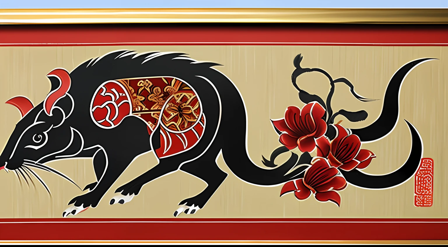 traditional chinese zodiac rat painting, no symbols