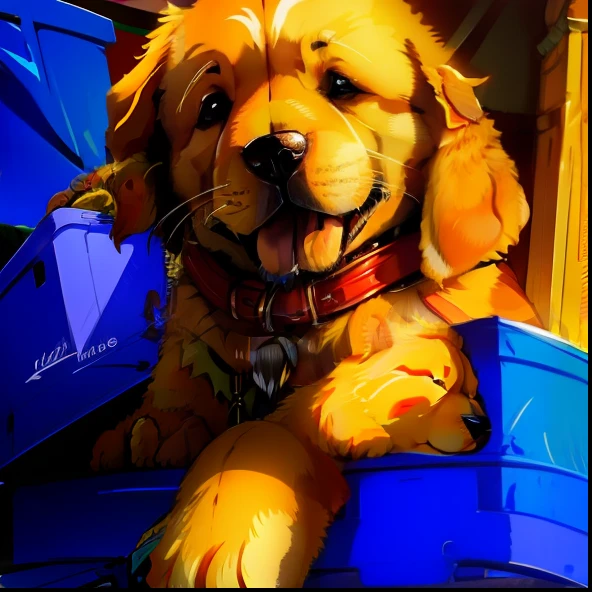 Golden retriever cub,o cachorrinho,A puppy held in his arms,