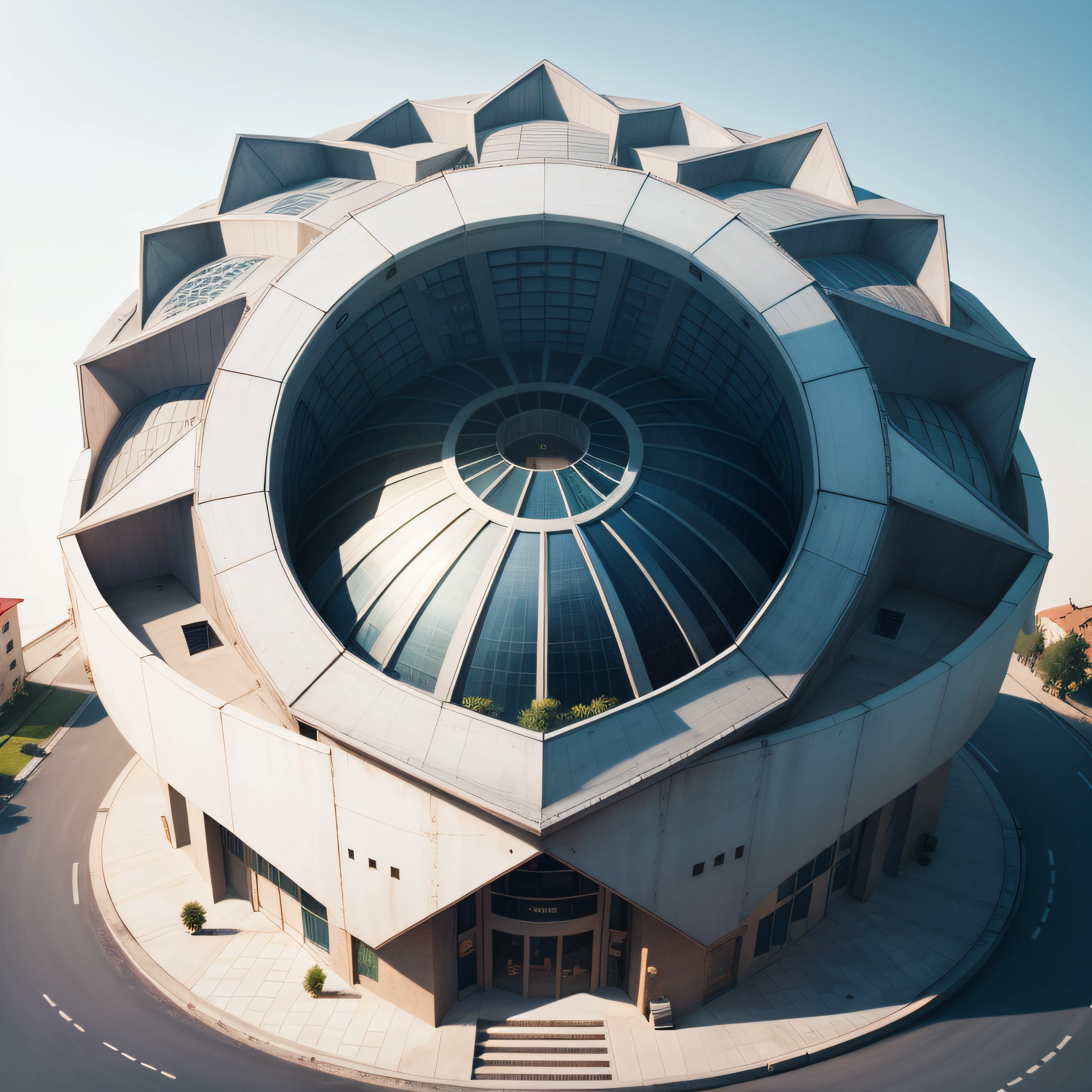 Geometric circular building of the opposite sex