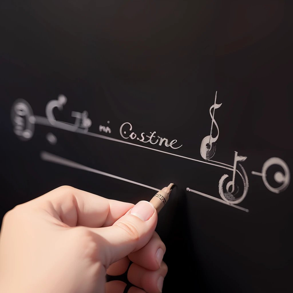 White Doodling musical instruments plants black background drawing chalkboard pattern